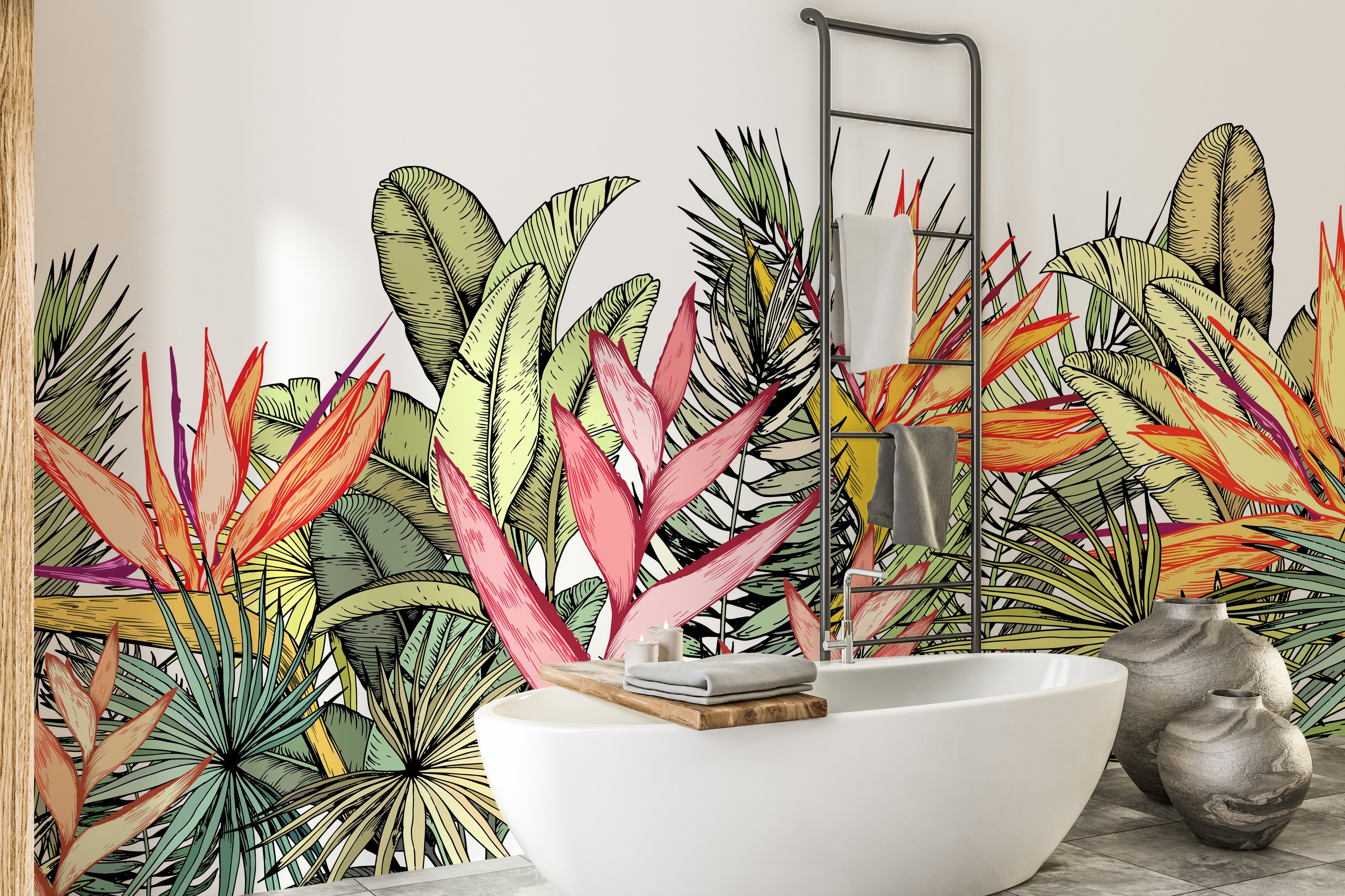 Colorful Tropical Palm Leaves Flowers Wall Murals - Giffywalls