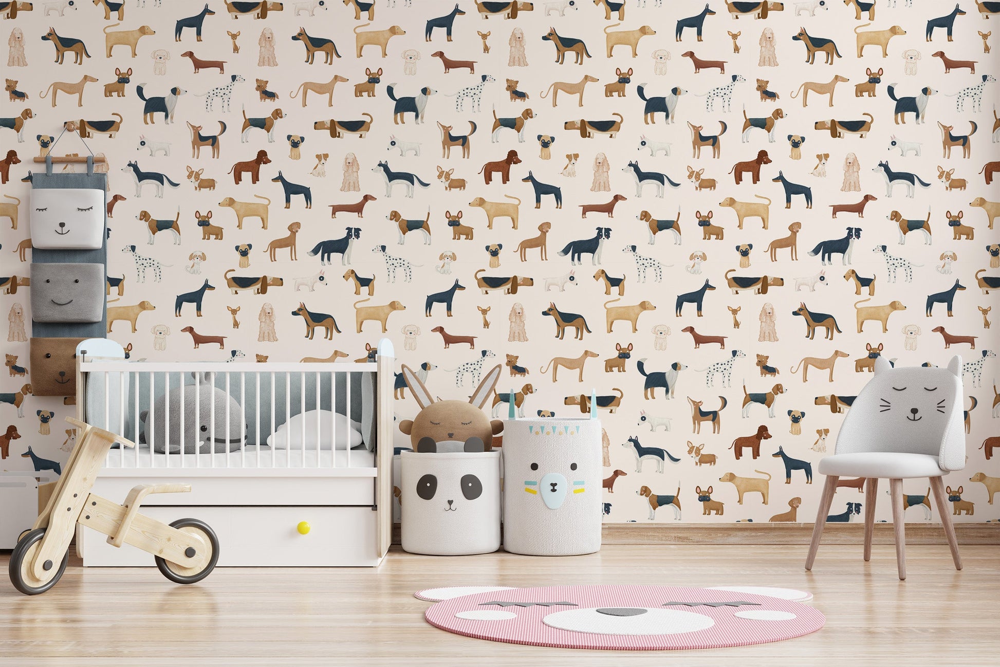 Chic wallpaper with dogs for children's rooms
