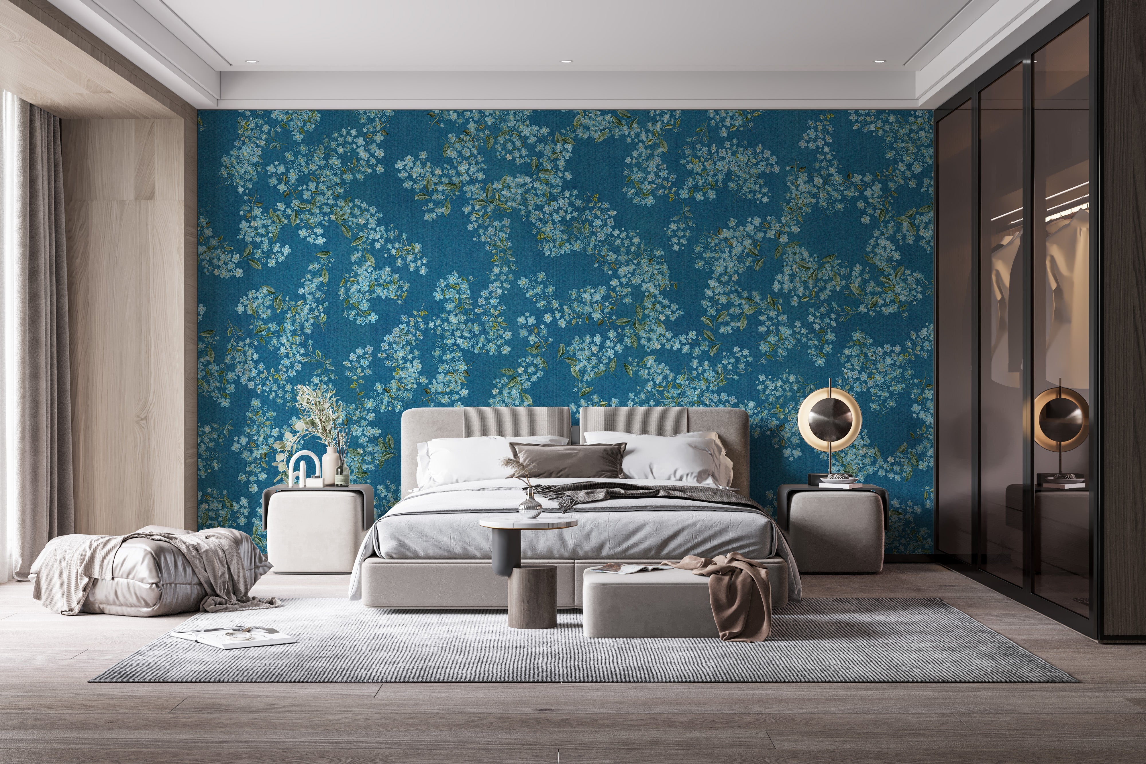 Blue Floral Peel and Stick Wallpaper - Giffywalls