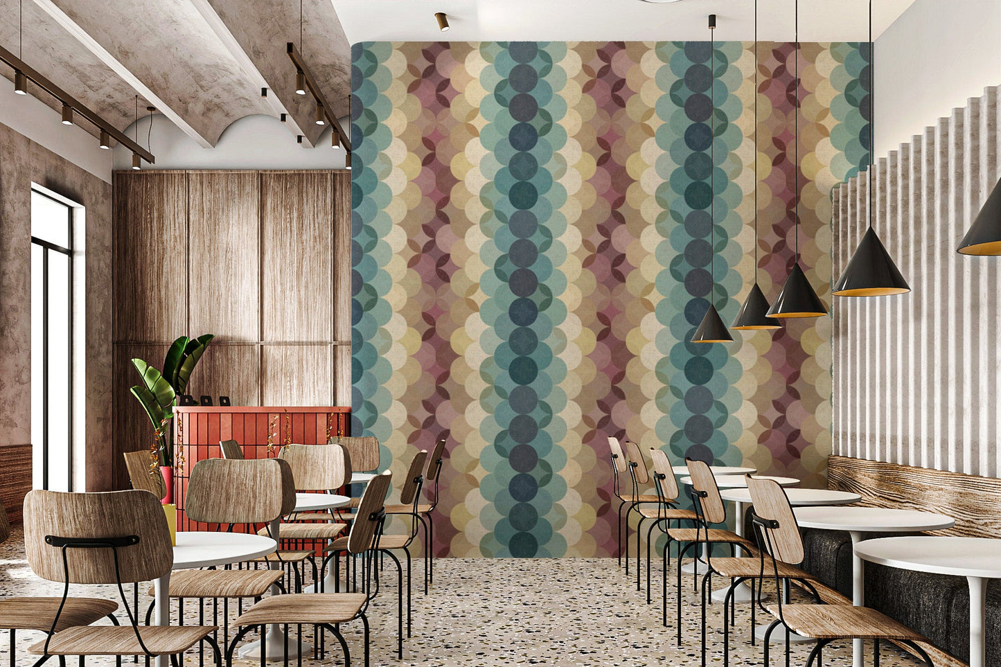 Earthy wallpaper with vintage dot cascade design