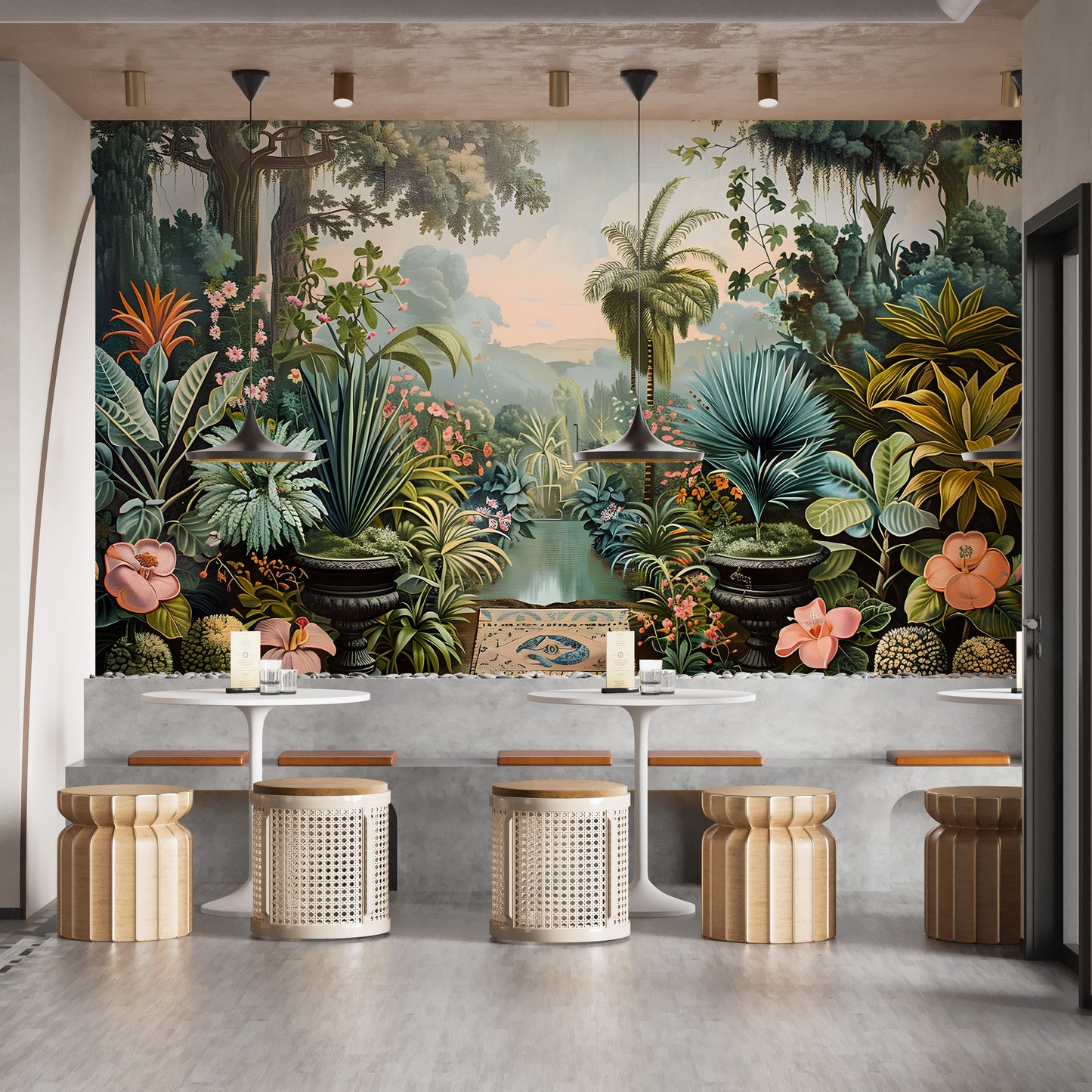 Playful monkey forest wallpaper mural art
