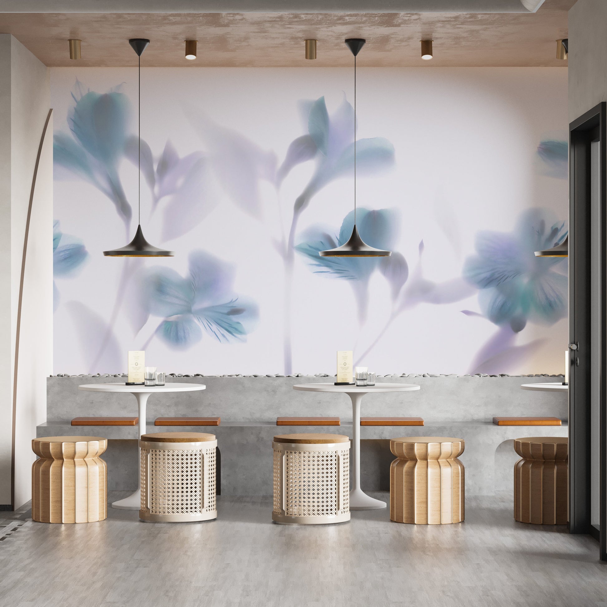 Blue Orchids Foggy Wallpaper Murals - Giffywalls