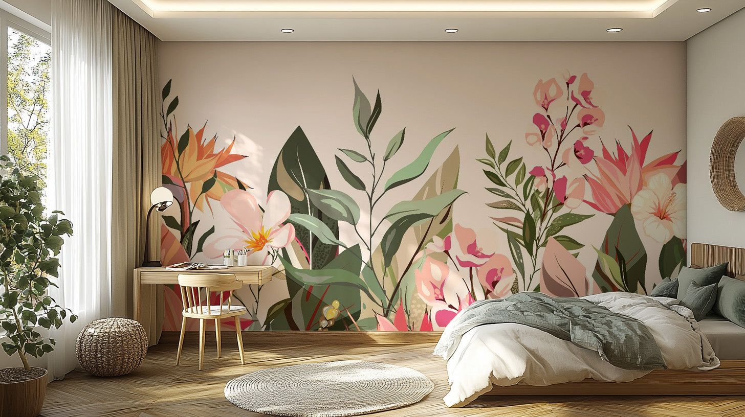 Tropical floral mural for walls
