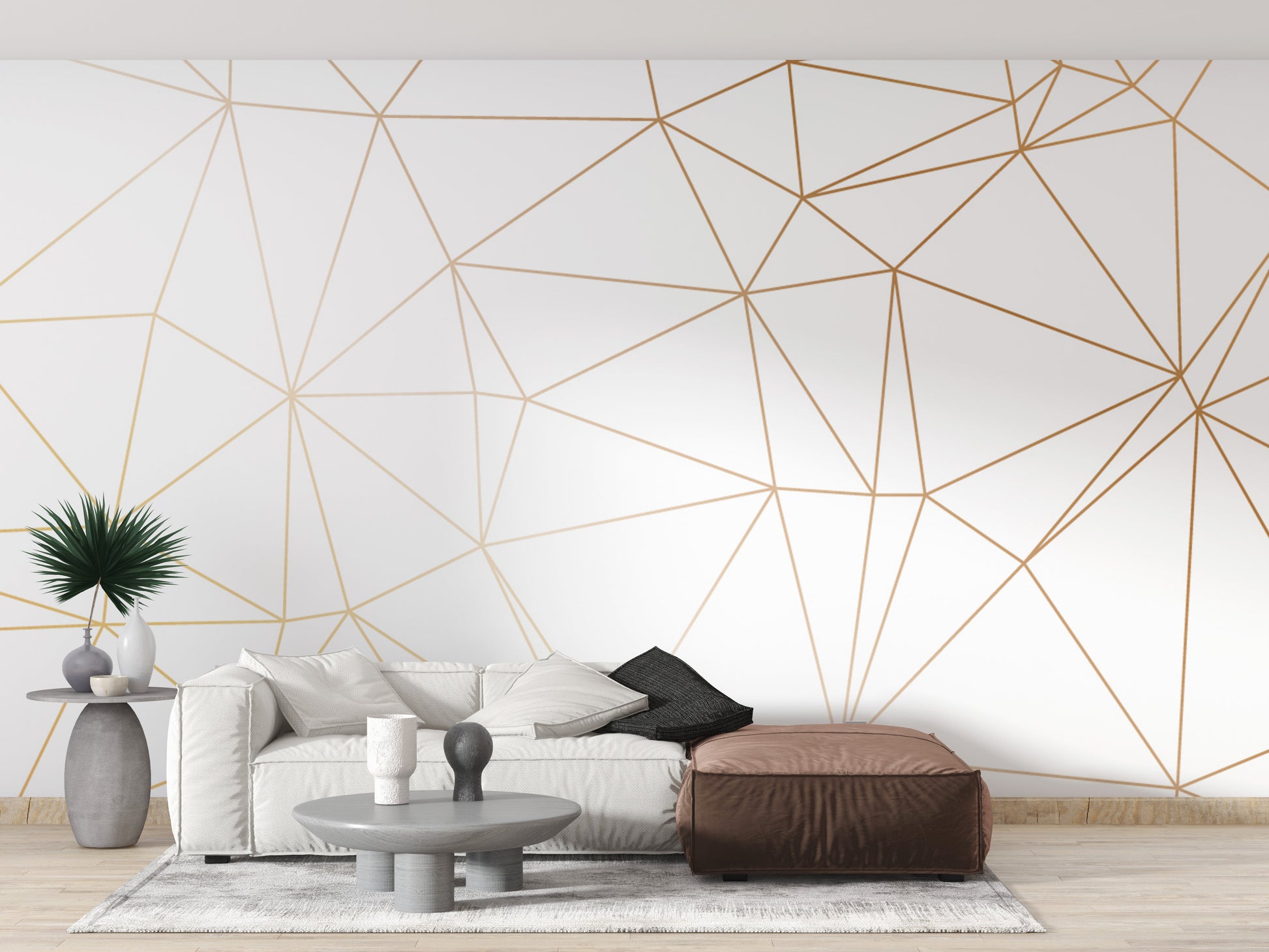 Gold Polygonal Strip Geometric Wallpaper Murals - Giffywalls