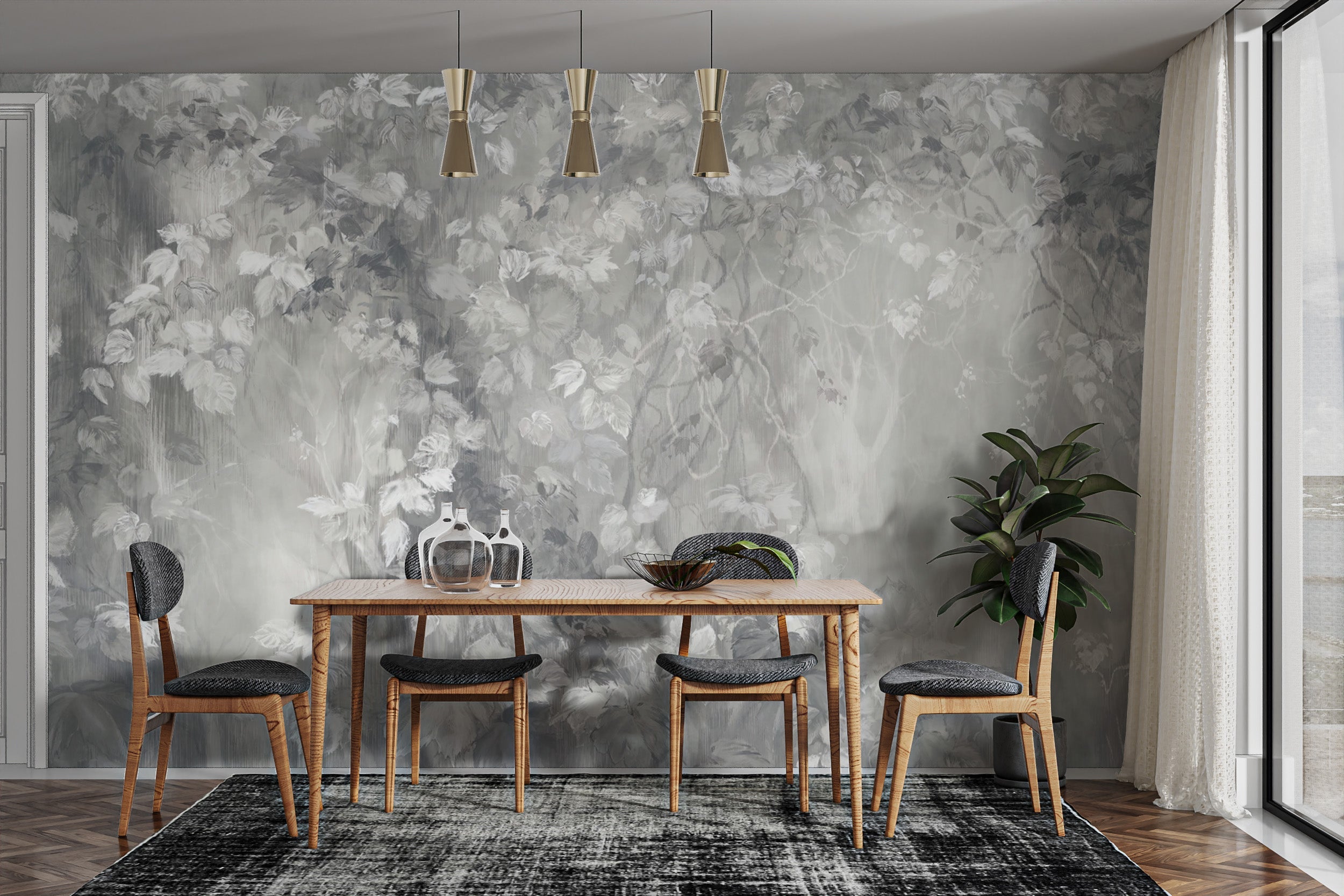 Nature-inspired panoramic slate leaf wallpaper mural