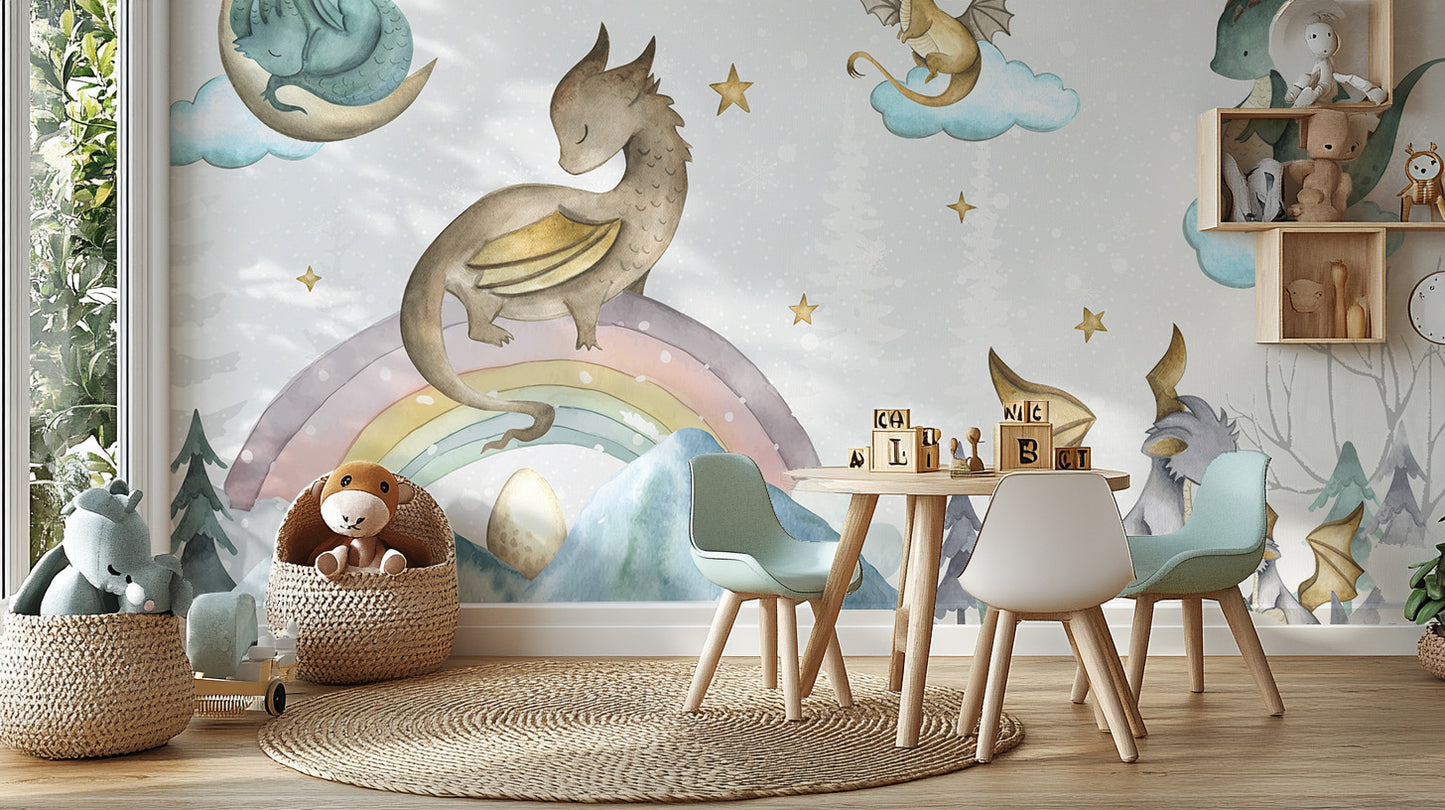 Kids Mural with Adorable Dragons
