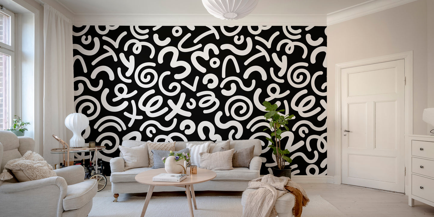 Black and White Abstract Doodle Wallpaper