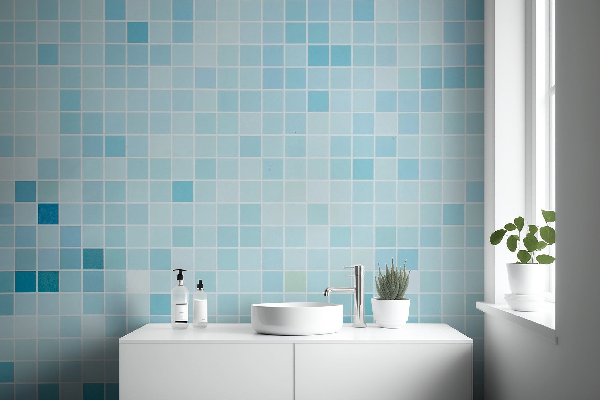 Versatile Blue Tiled Wallpaper Mural for Homes