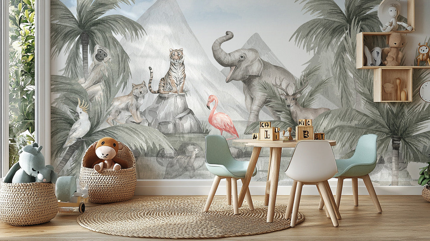 Tropical wildlife haven mural for a bold statement