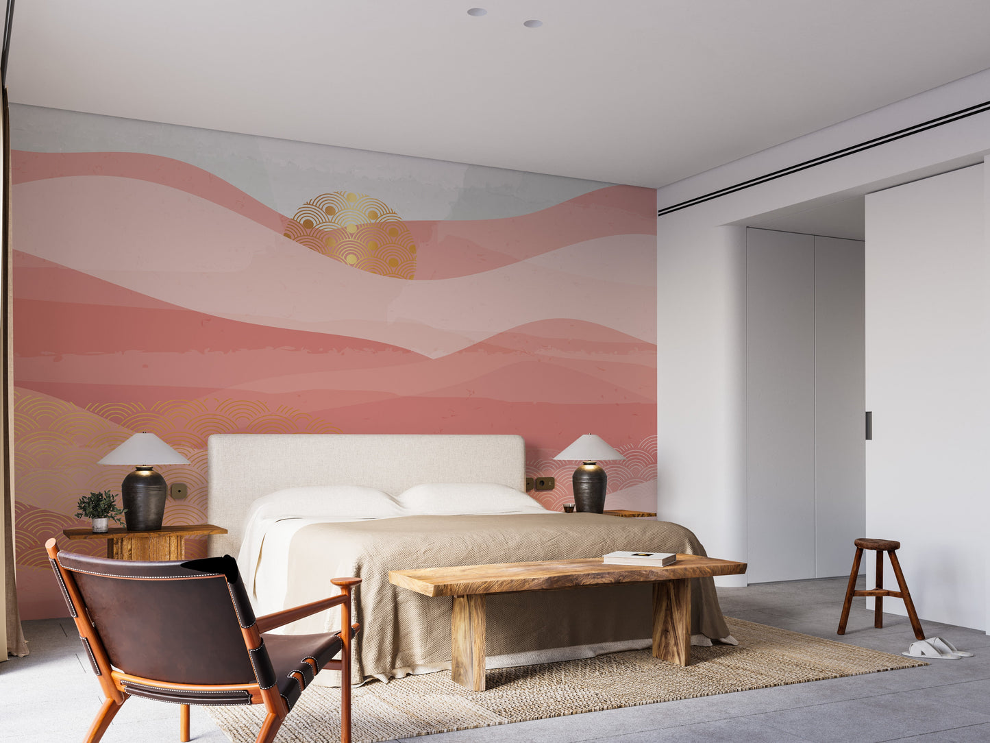 Pink Color Wavy Mountain Wallpaper Murals - Giffywalls