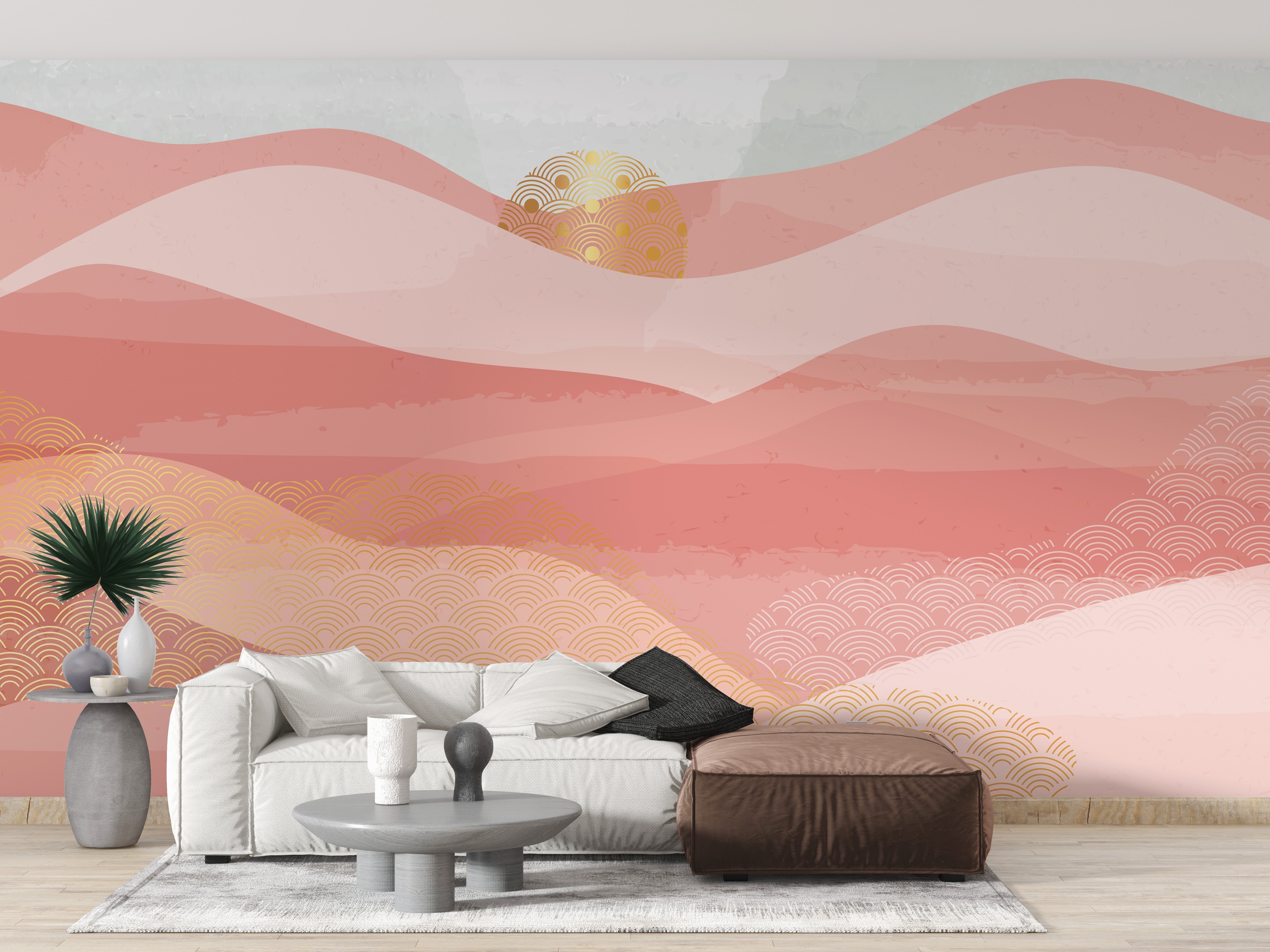 Pink Color Wavy Mountain Wallpaper Murals - Giffywalls