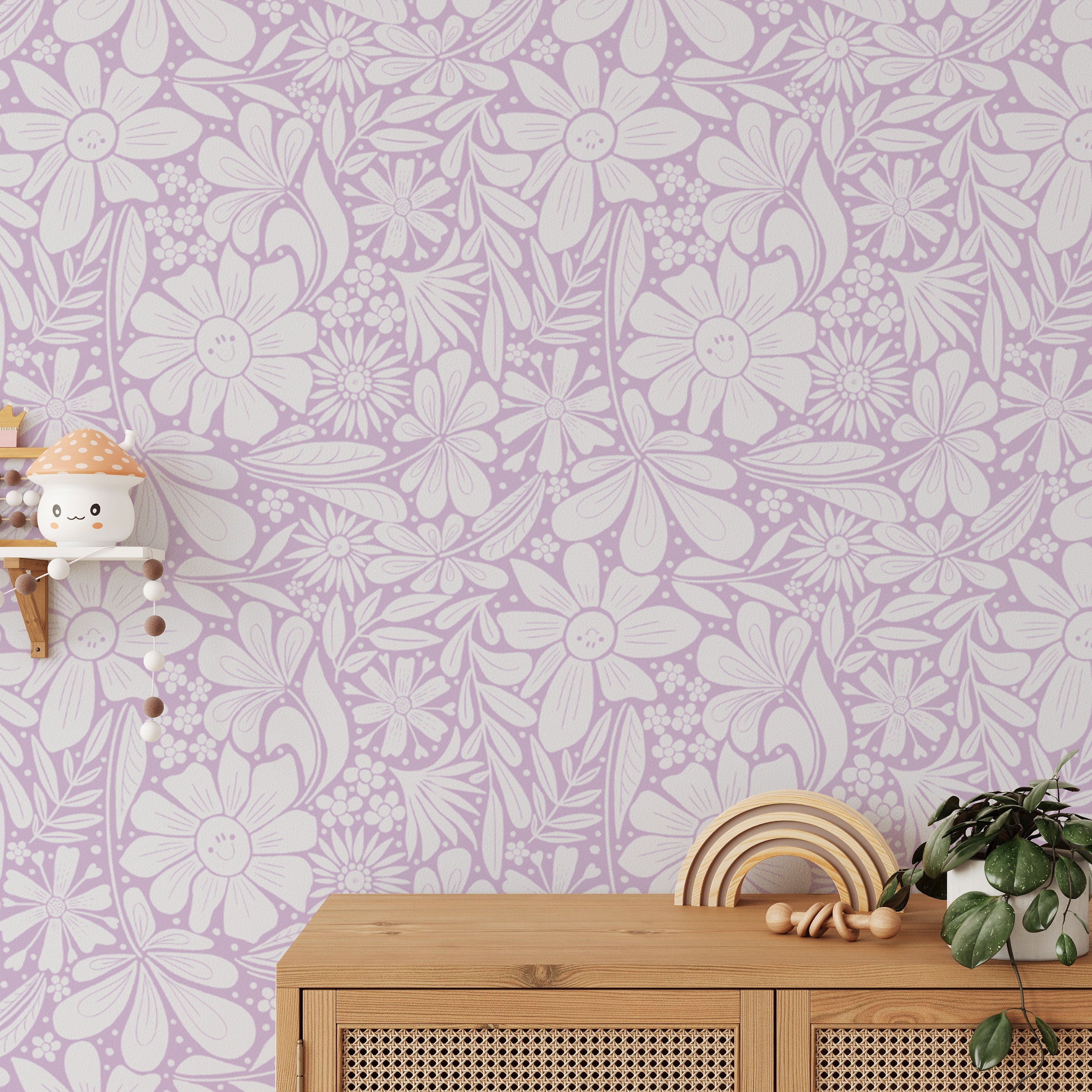 Contemporary wallpaper showcasing lilac happy blooms designs.
