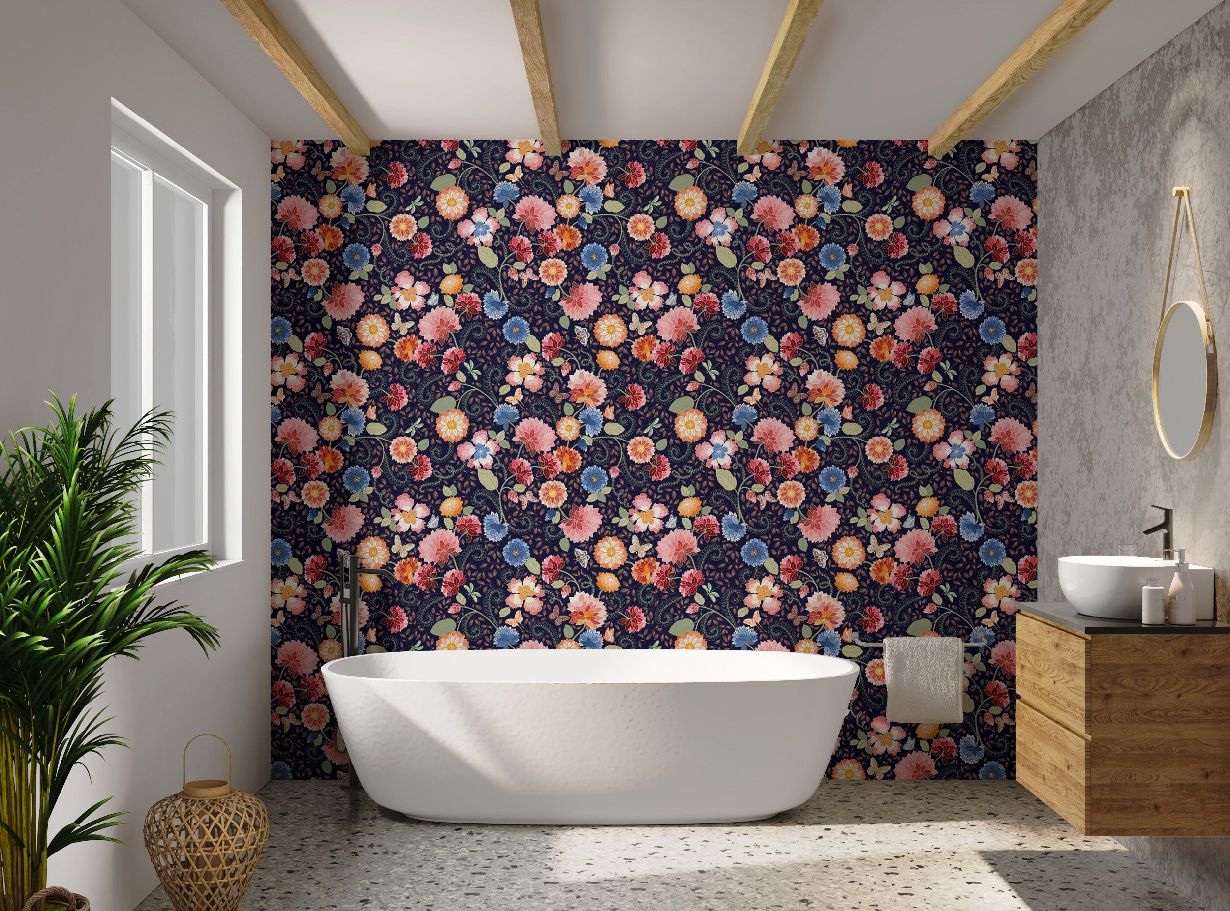 Blue flower wallpaper for cozy interiors