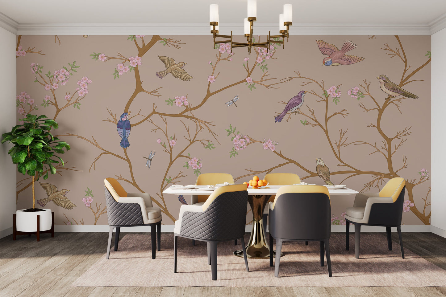 Beige Chinoiserie Wallpaper Mural - Giffywalls