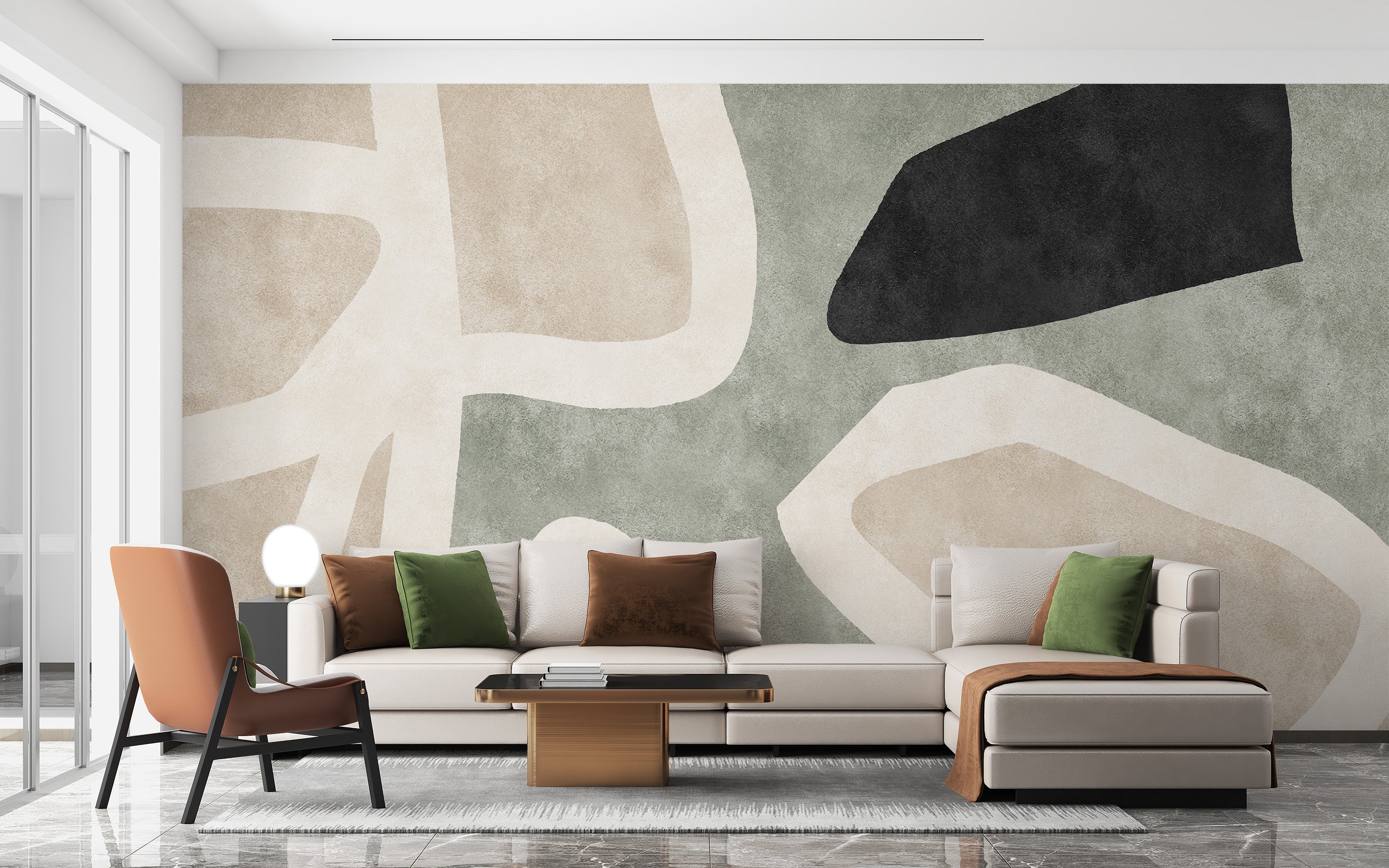 Golden Geometric Abstract Wallpaper Mural - Giffywalls