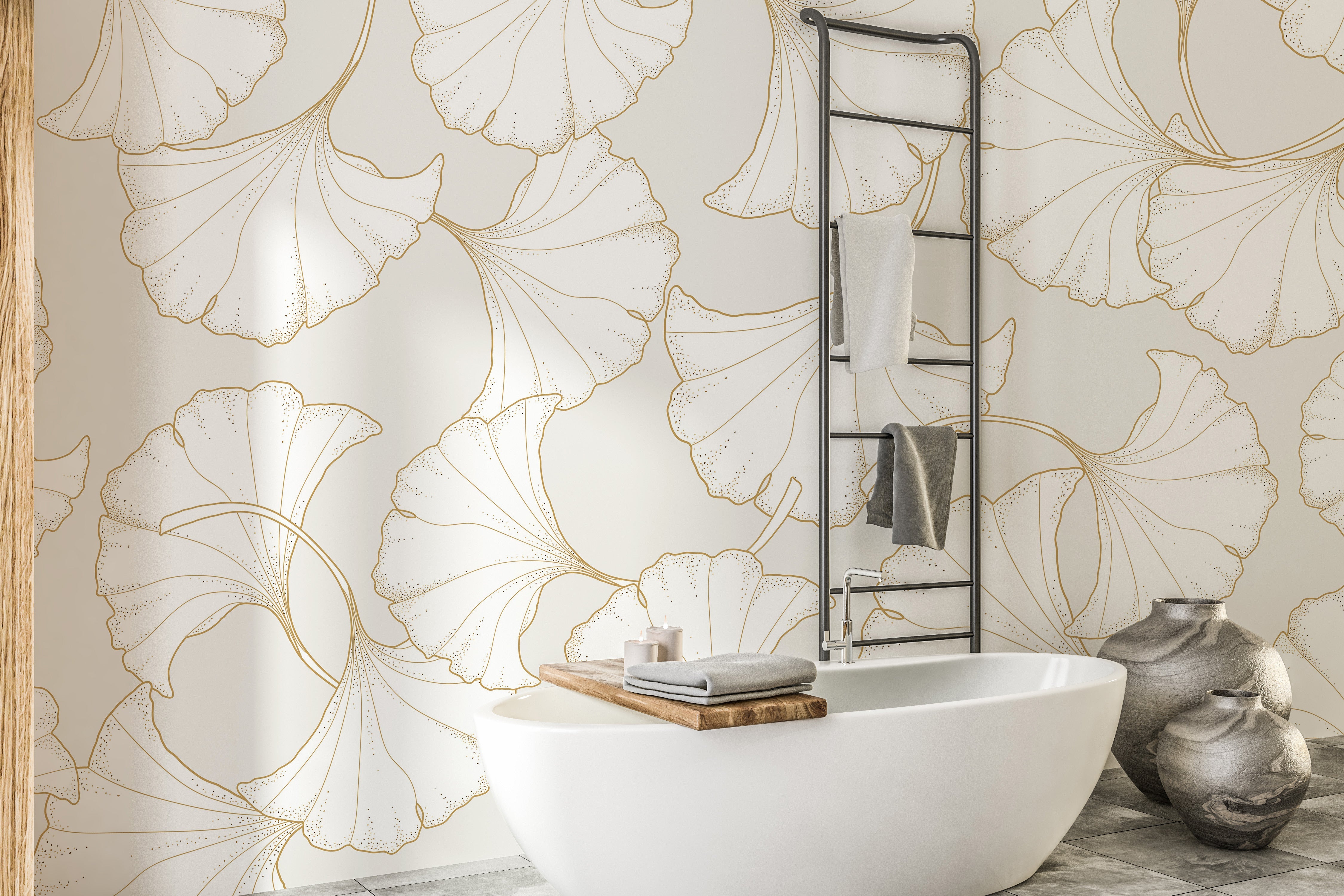 Abstract Gold Ginkgo Plant Wallpaper Mural - Giffywalls