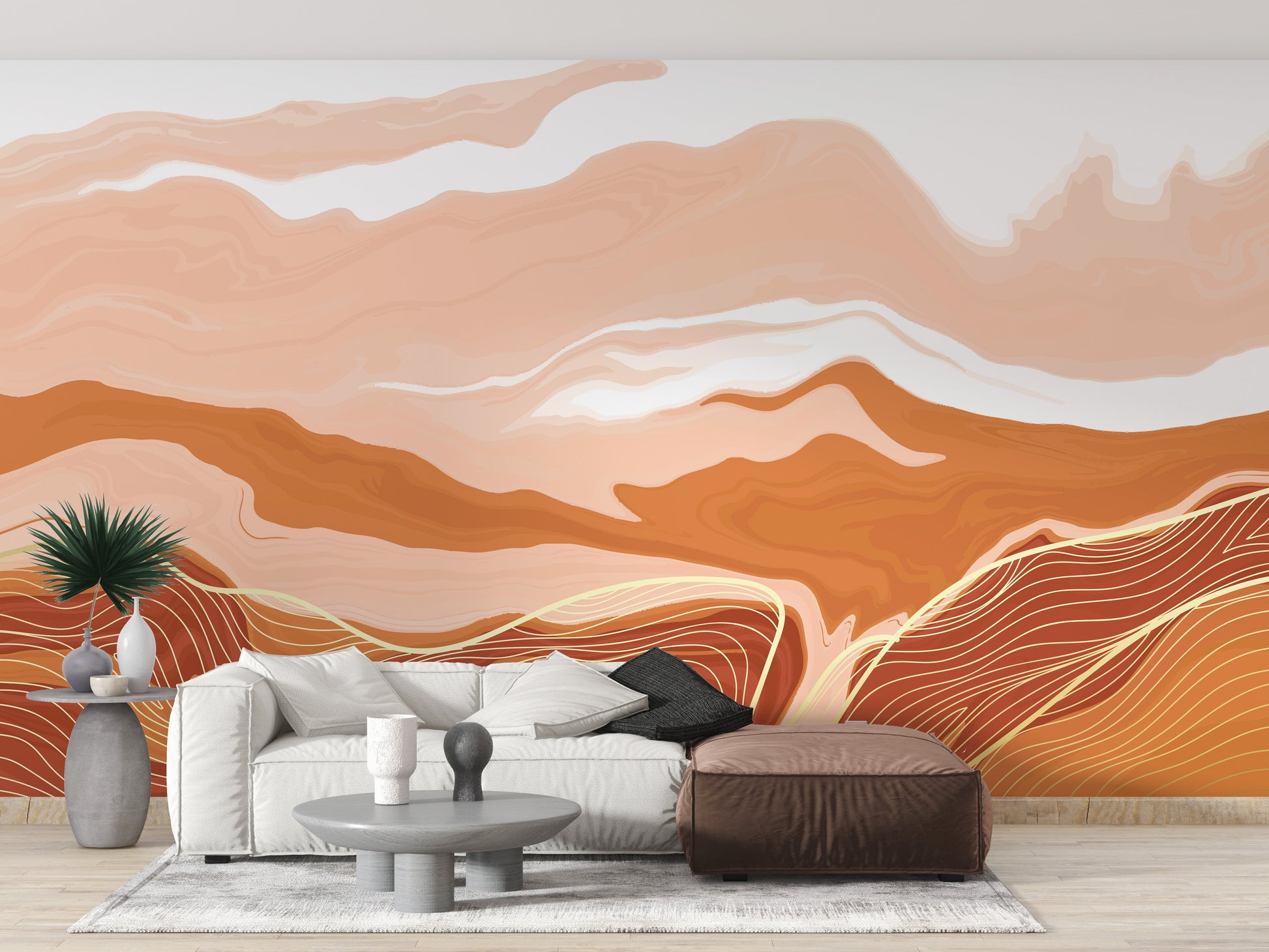 Luxurious orange marble peel-and-stick wall