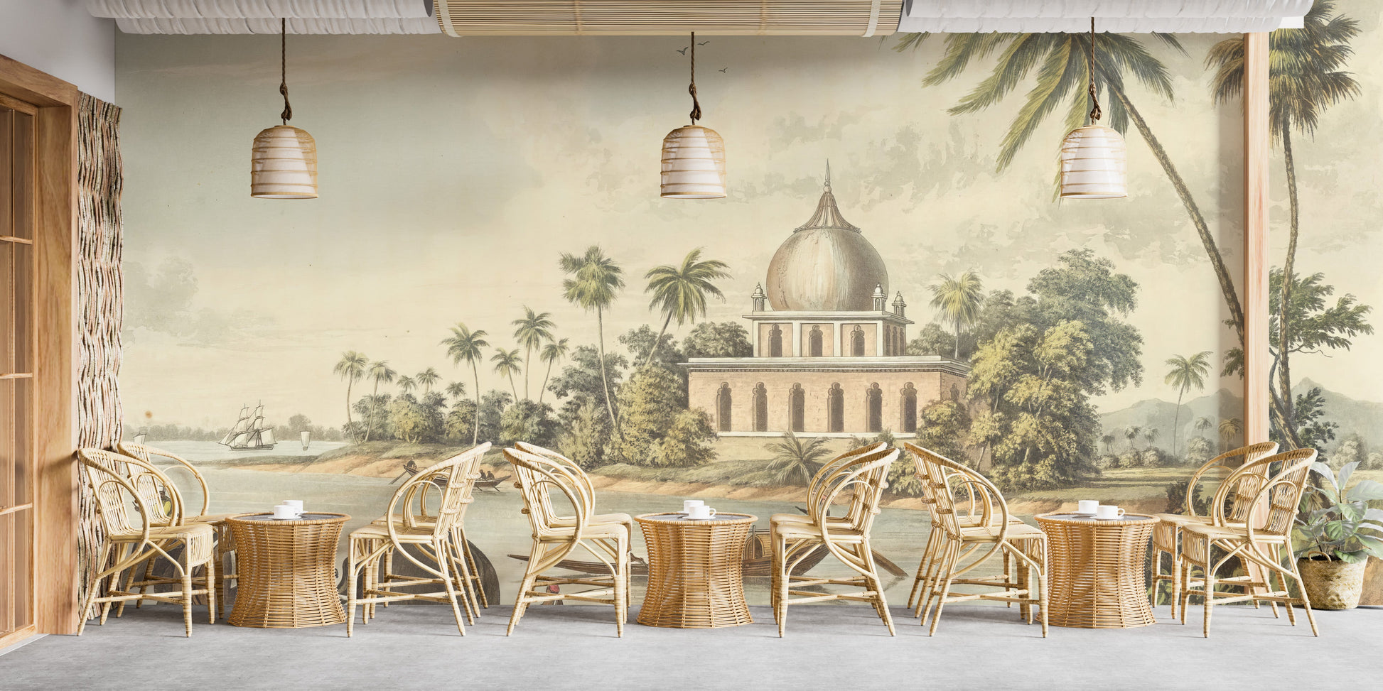 Vintage Indian riverside wallpaper mural