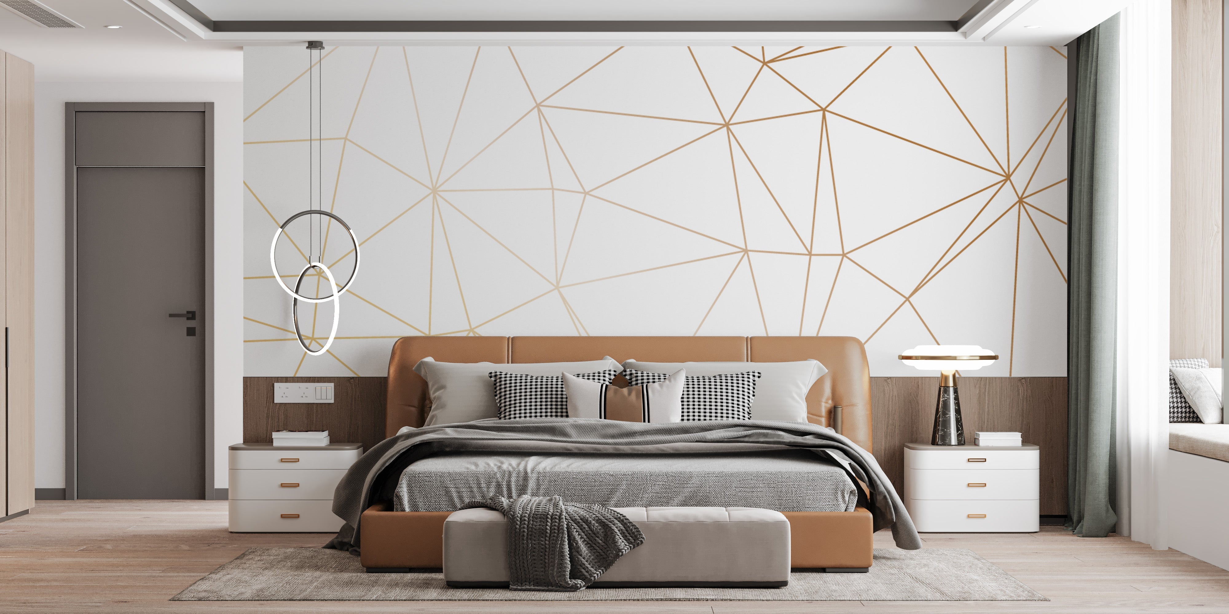 Gold polygonal geometric wall mural
