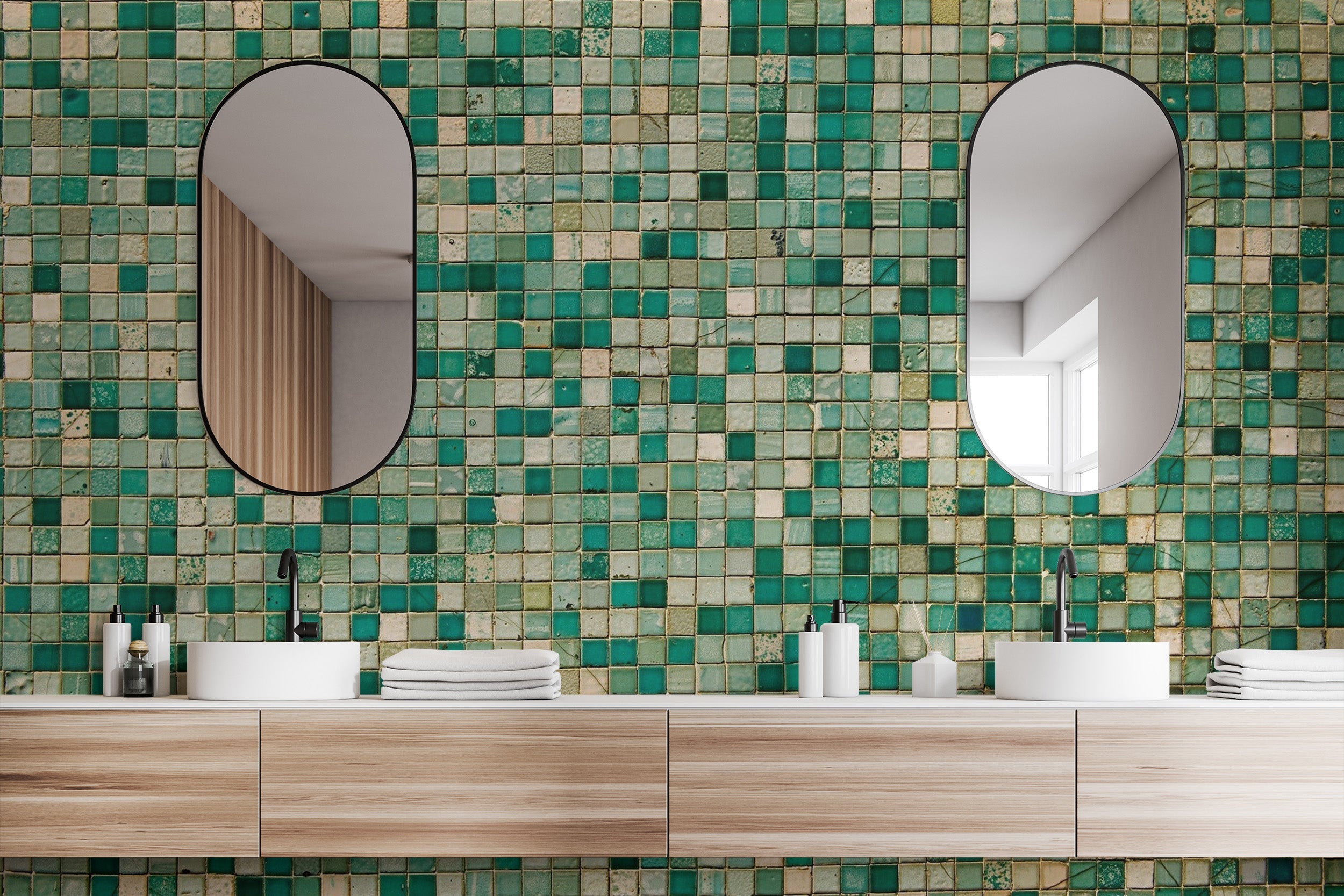 Reusable Faux Mosaic Tile Wallpaper for Spaces