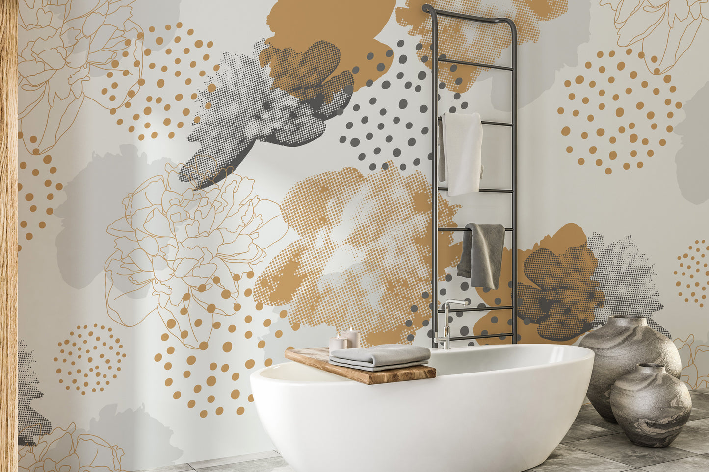 Gold Black Modern Floral Wallpaper Murals - Giffywalls