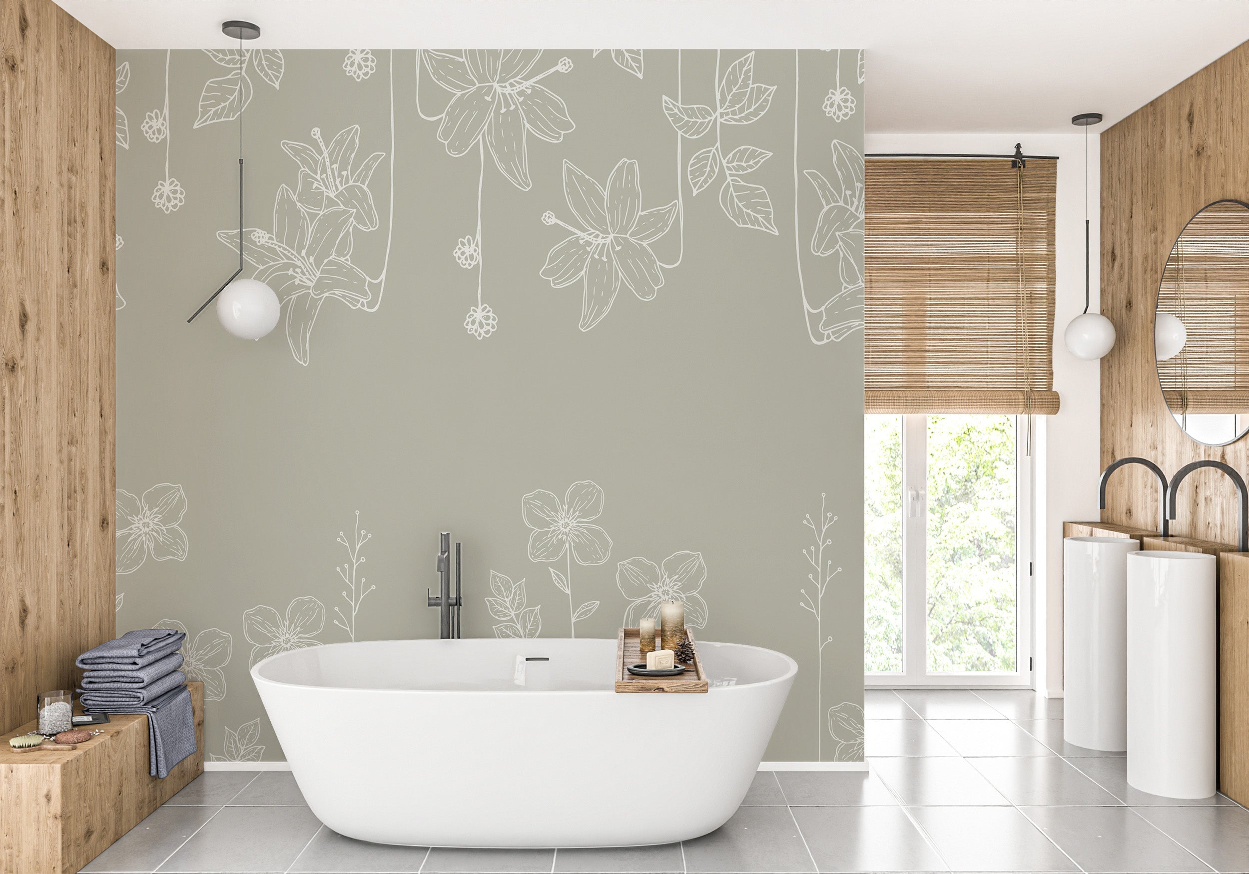 Sketch Garden Elegance Wallpaper mural for bathroom areas