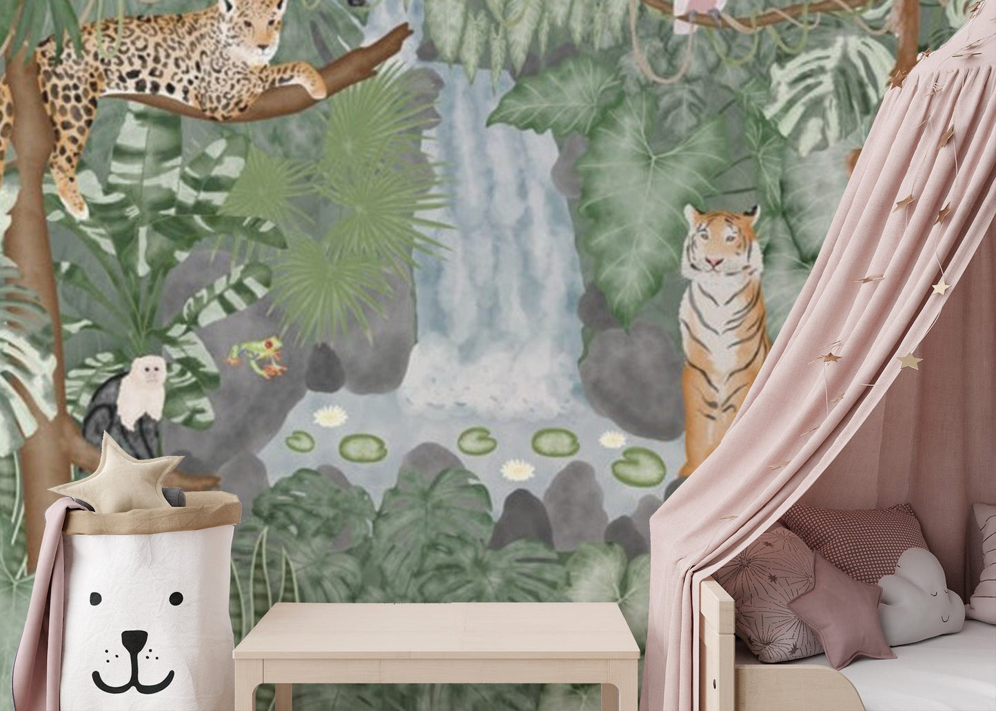 Tropical fauna fantasy fresco wallpaper for walls