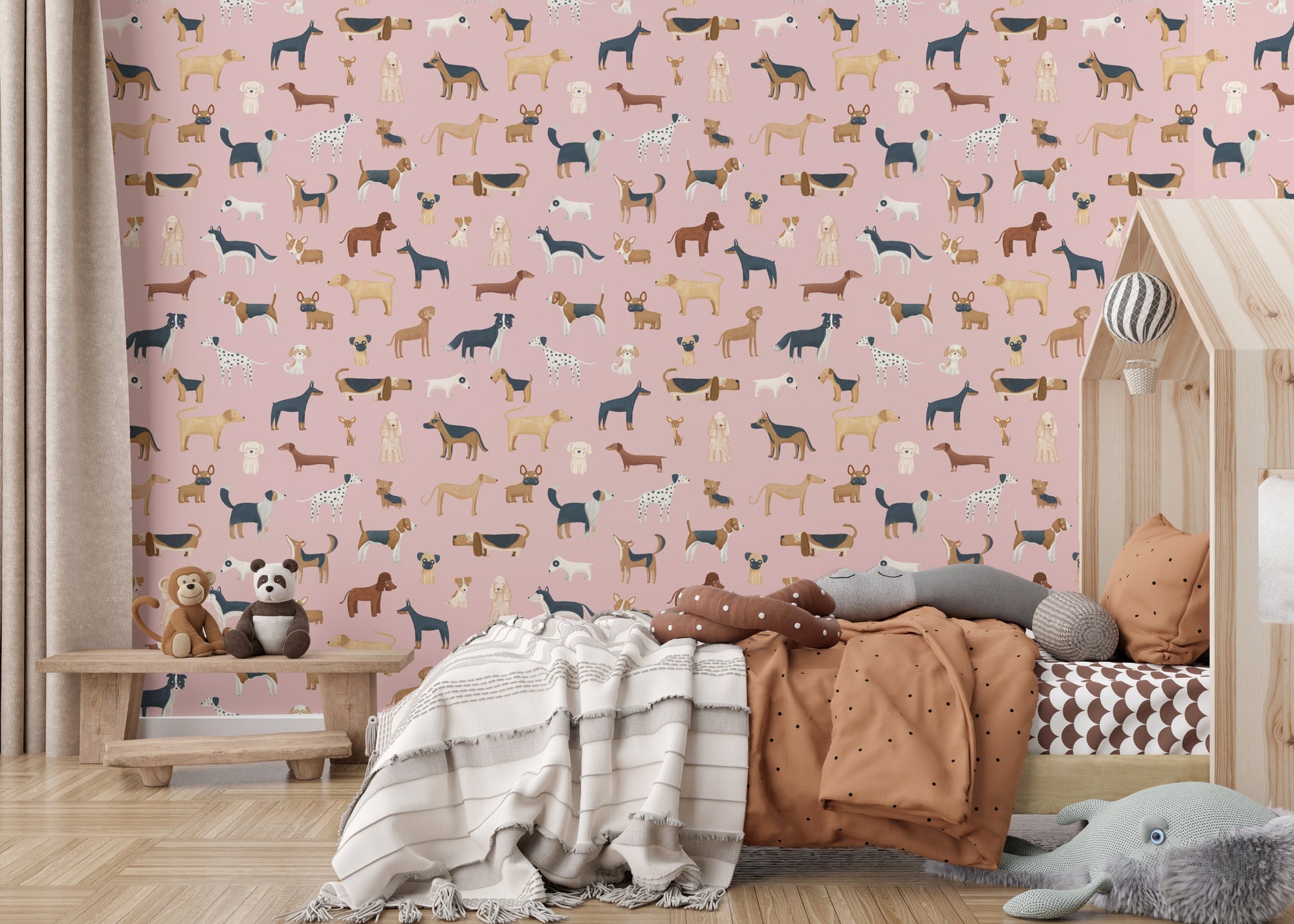 Pink wallpaper with adorable dog breeds
