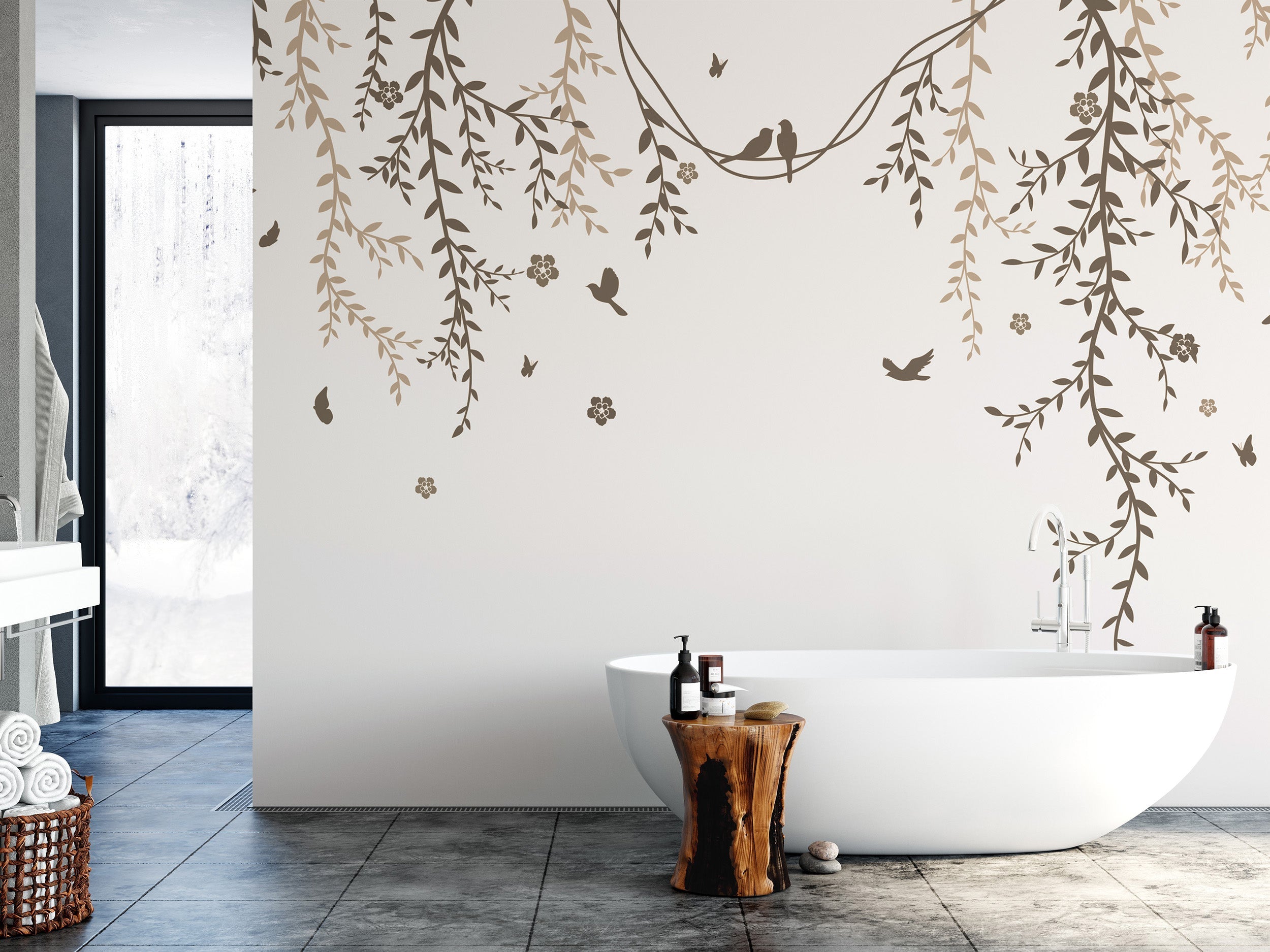 Stunning Lyrical Leaves Mural Wallpaper design