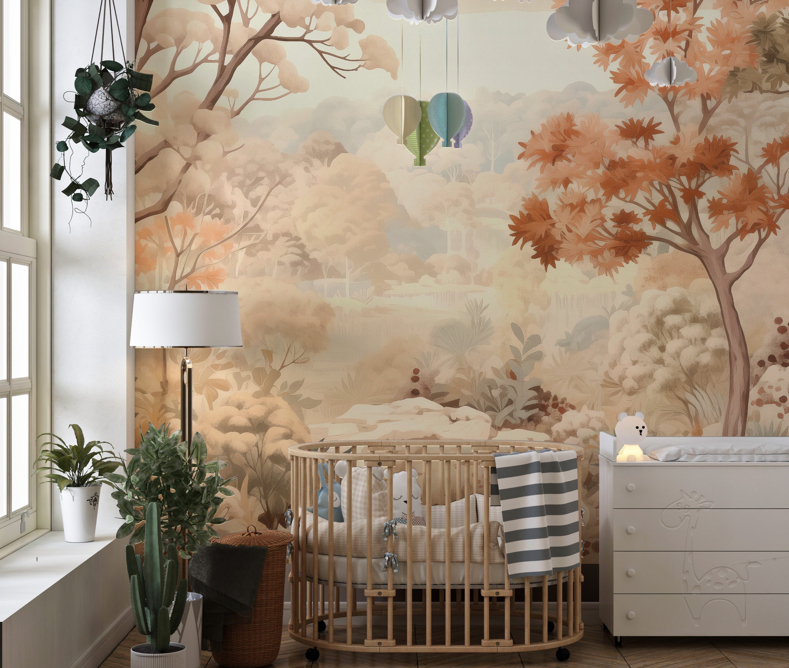 Add warmth and elegance with forest autumn watercolor beige wallpaper.