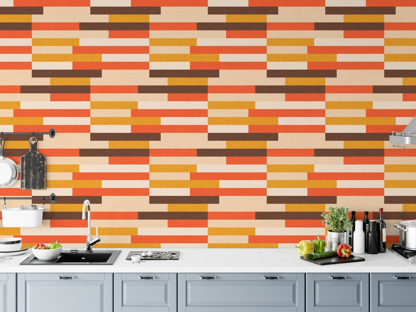 Retro Kilim Stripe Wallpaper in vibrant tones
