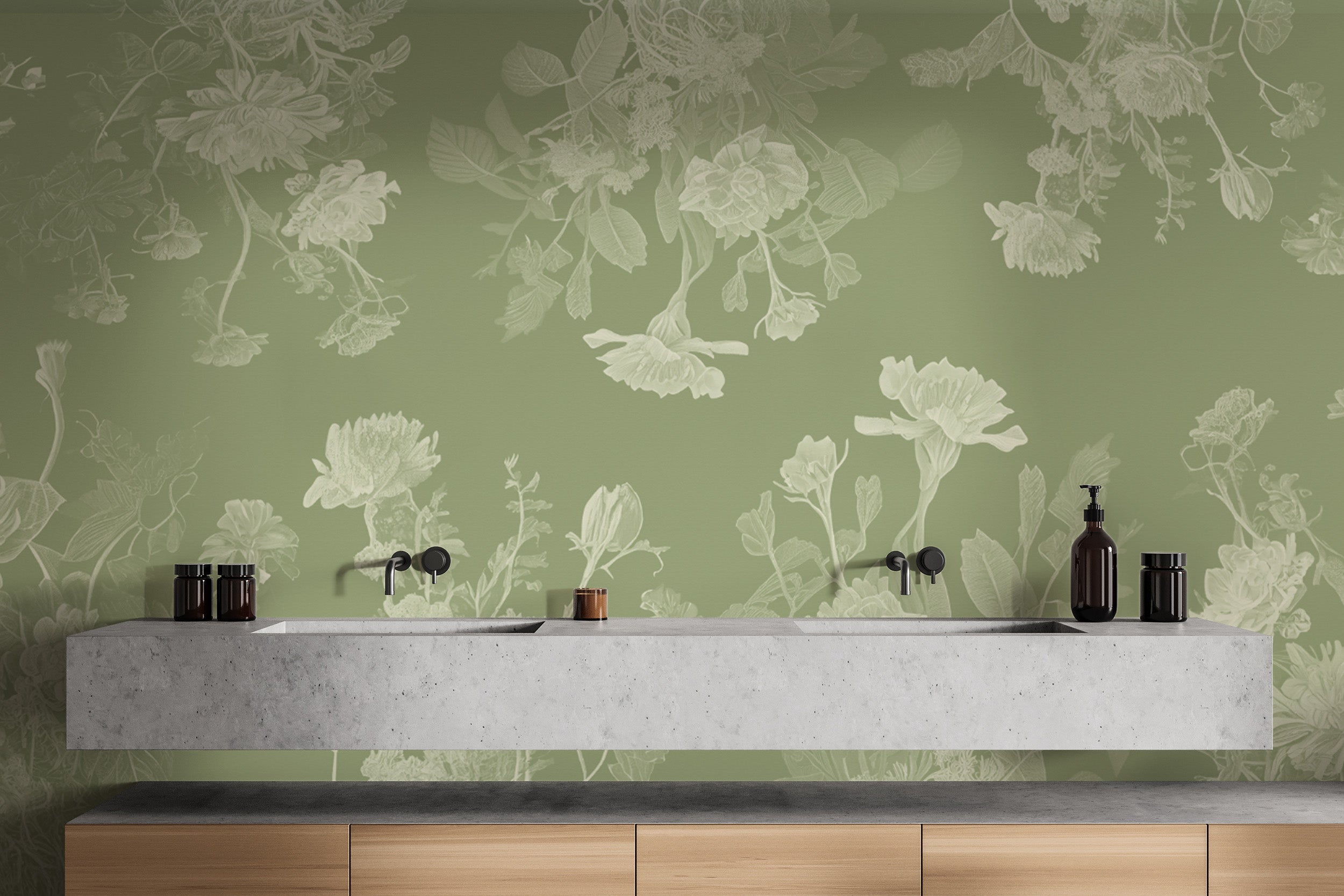 Green floral wallpaper mural for a bold and refreshing home makeover.