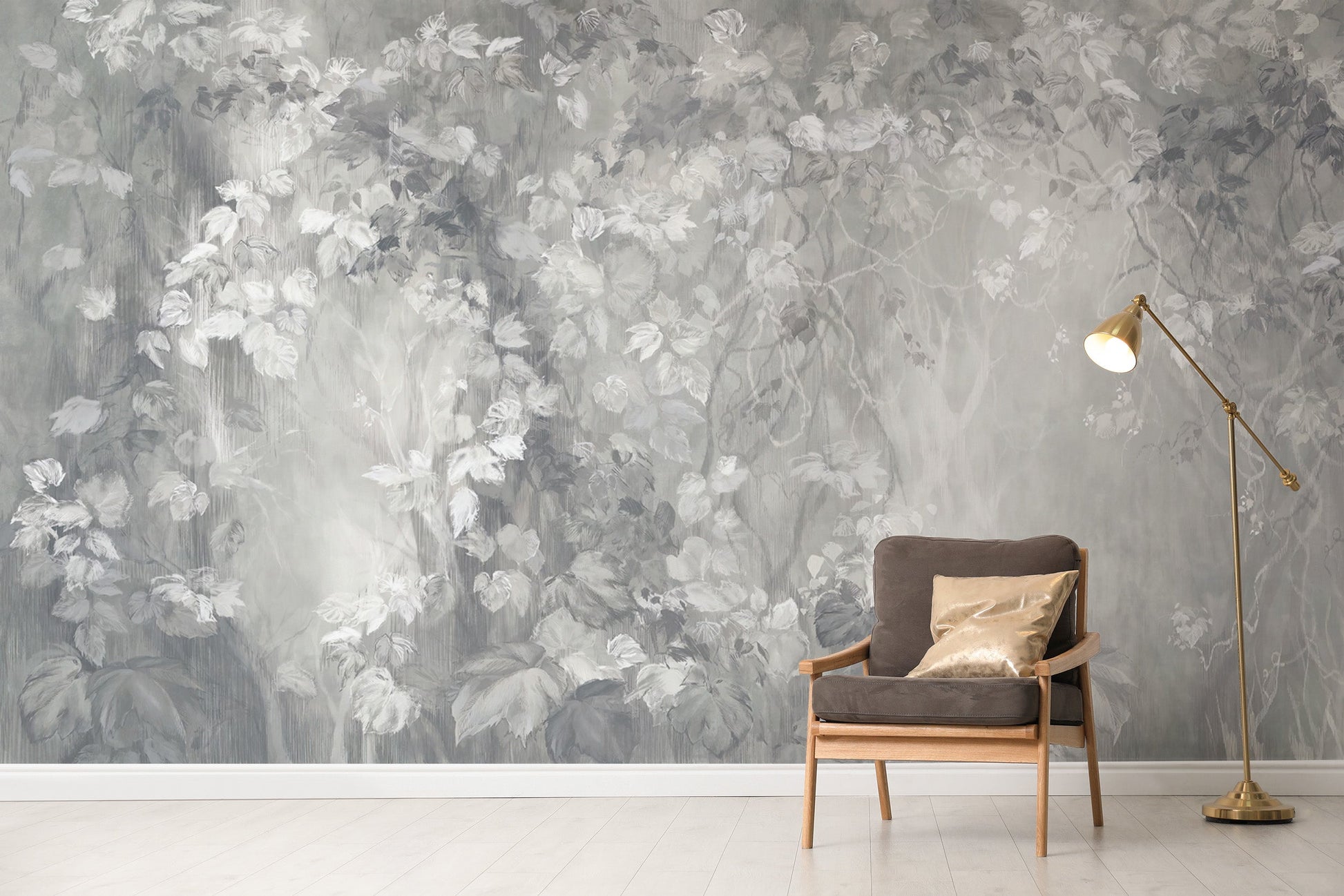 Minimalist slate leaf silhouette mural for modern interiors