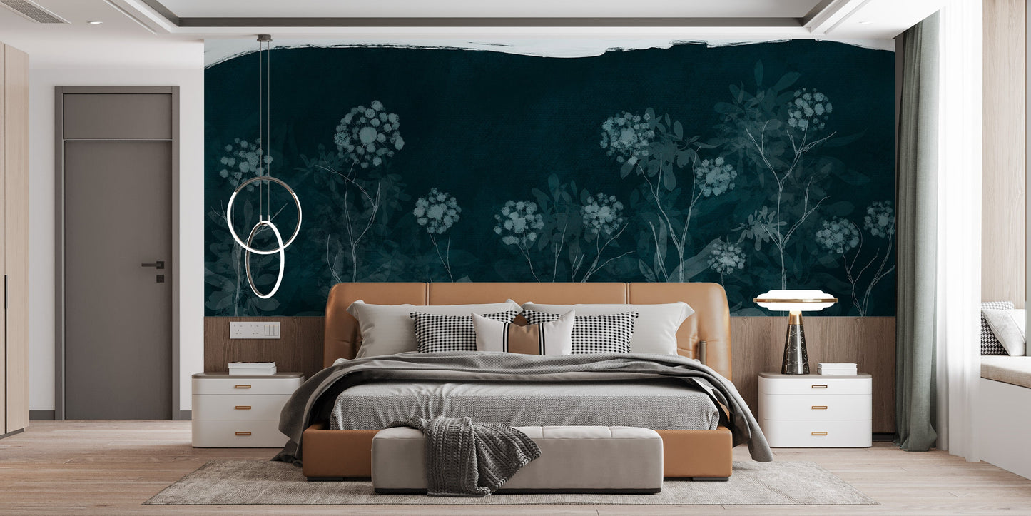 Midnight Botanical Wall Mural - Giffywalls