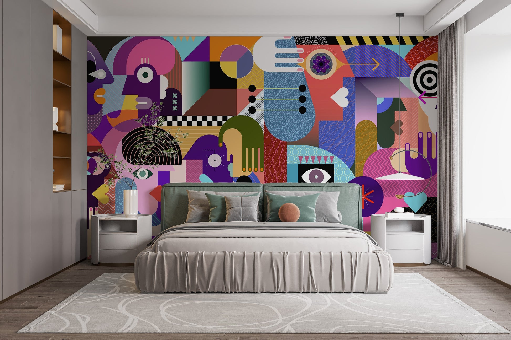 Modern Abstract Faces Wall Mural - Giffywalls