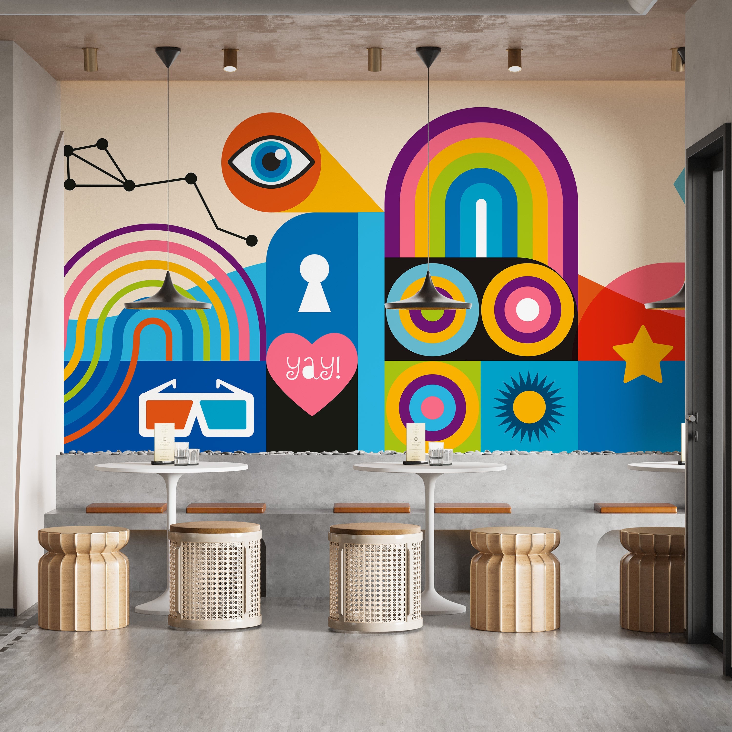 Vibrant Geometric Art Mural - Giffywalls