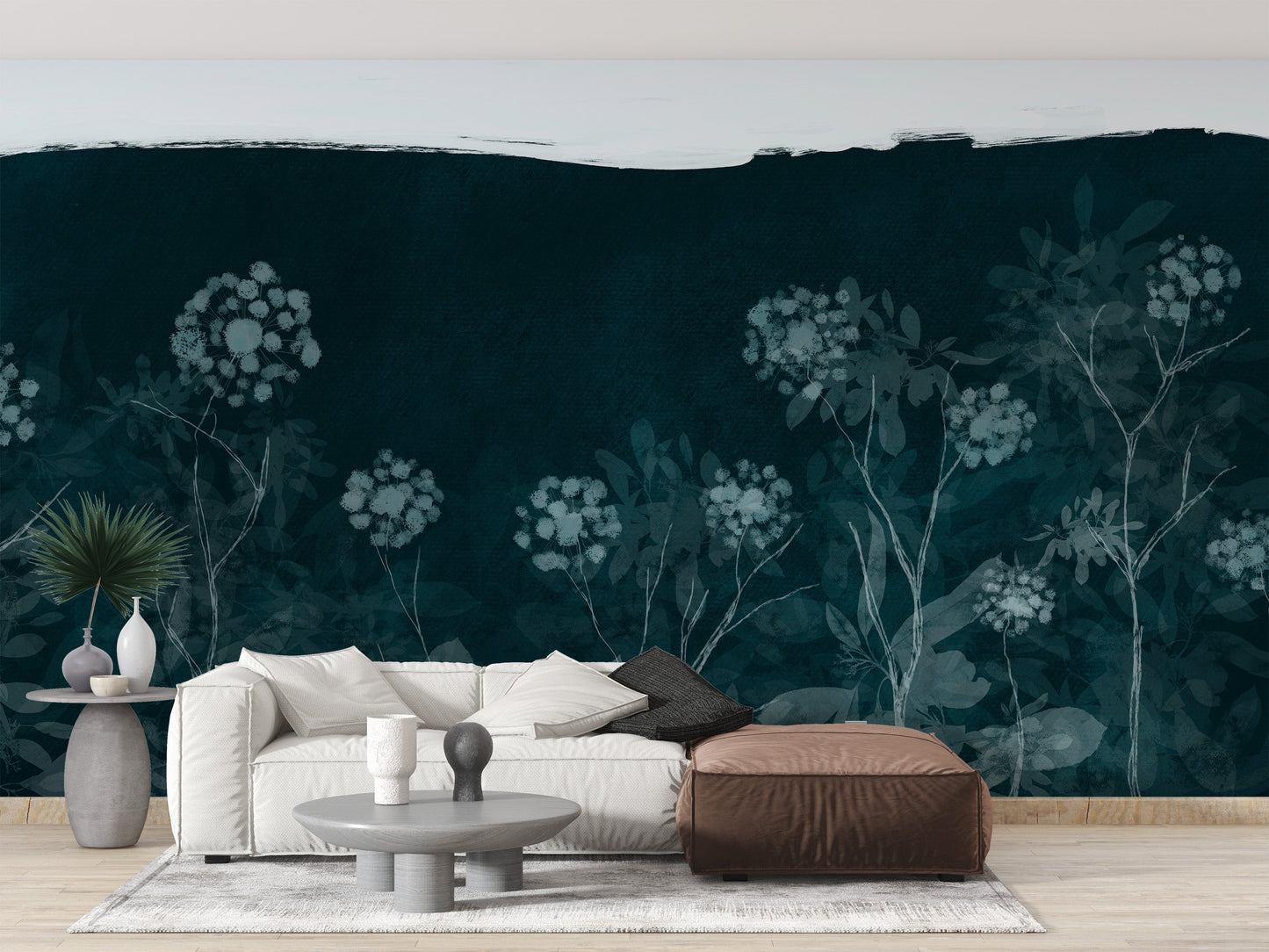 Sophisticated  wallpaper mural with nighttime flowers