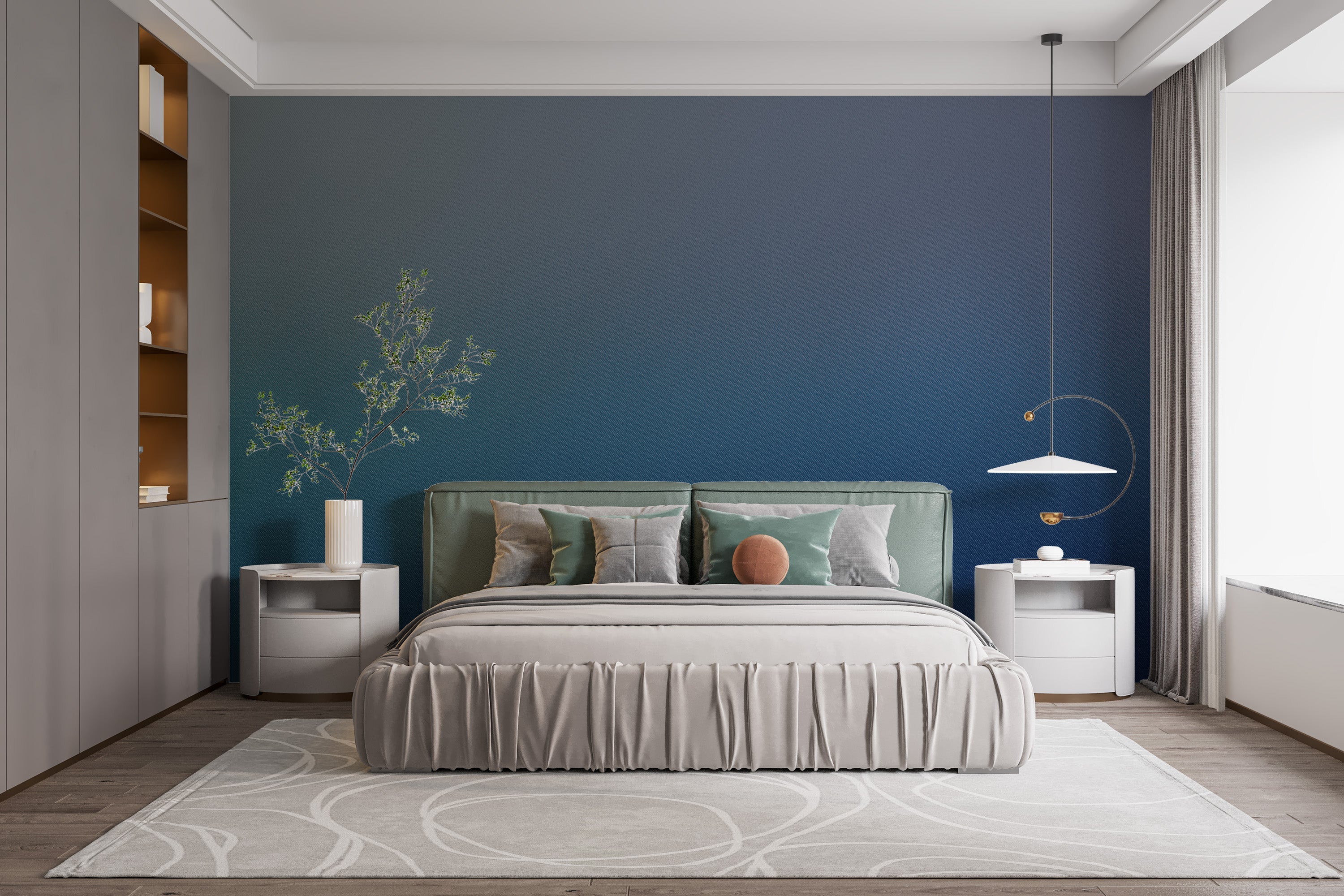 Modern deep blue ombre mural art
