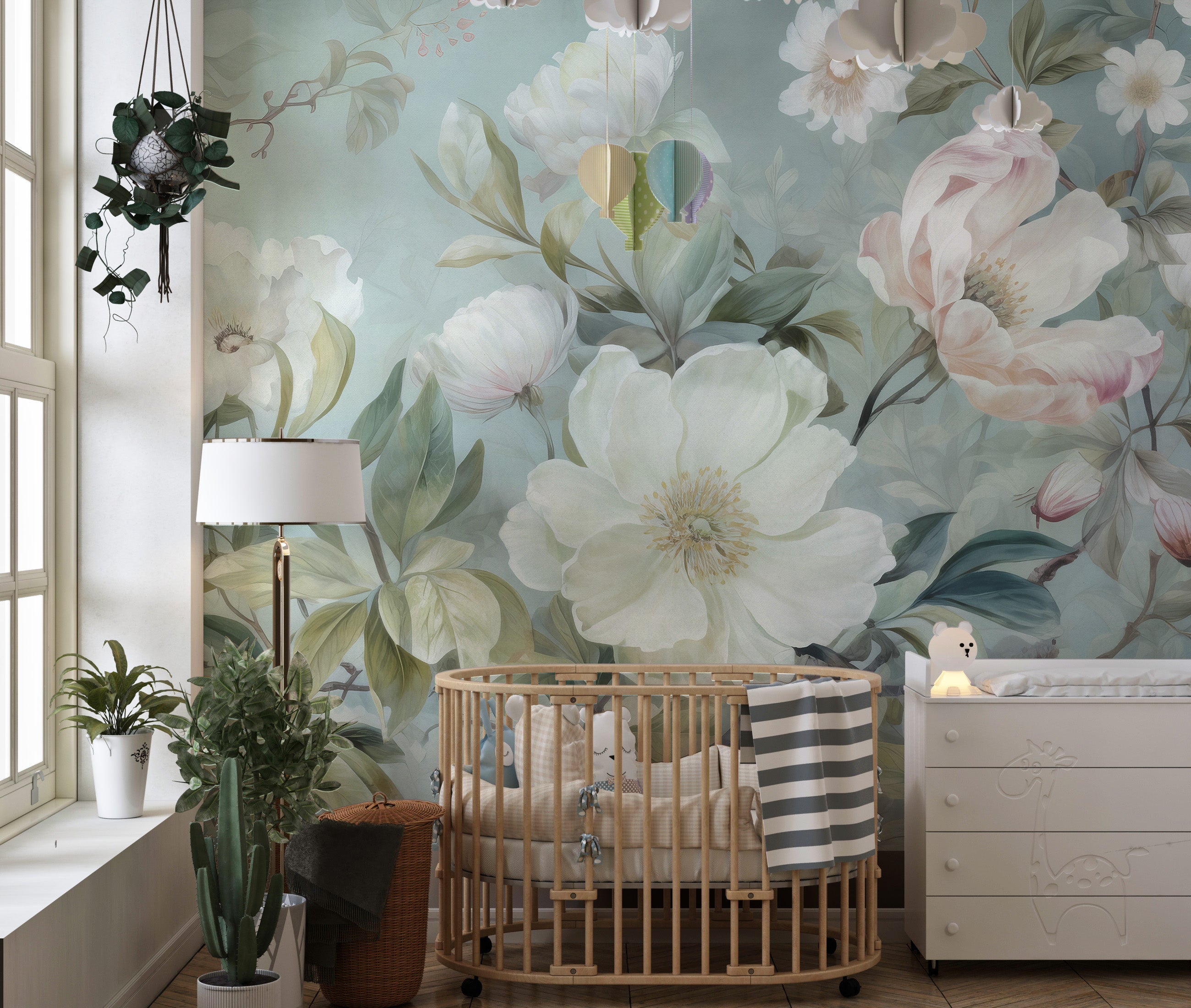 Blossom Green Floral Wallpaper Murals - Giffywalls