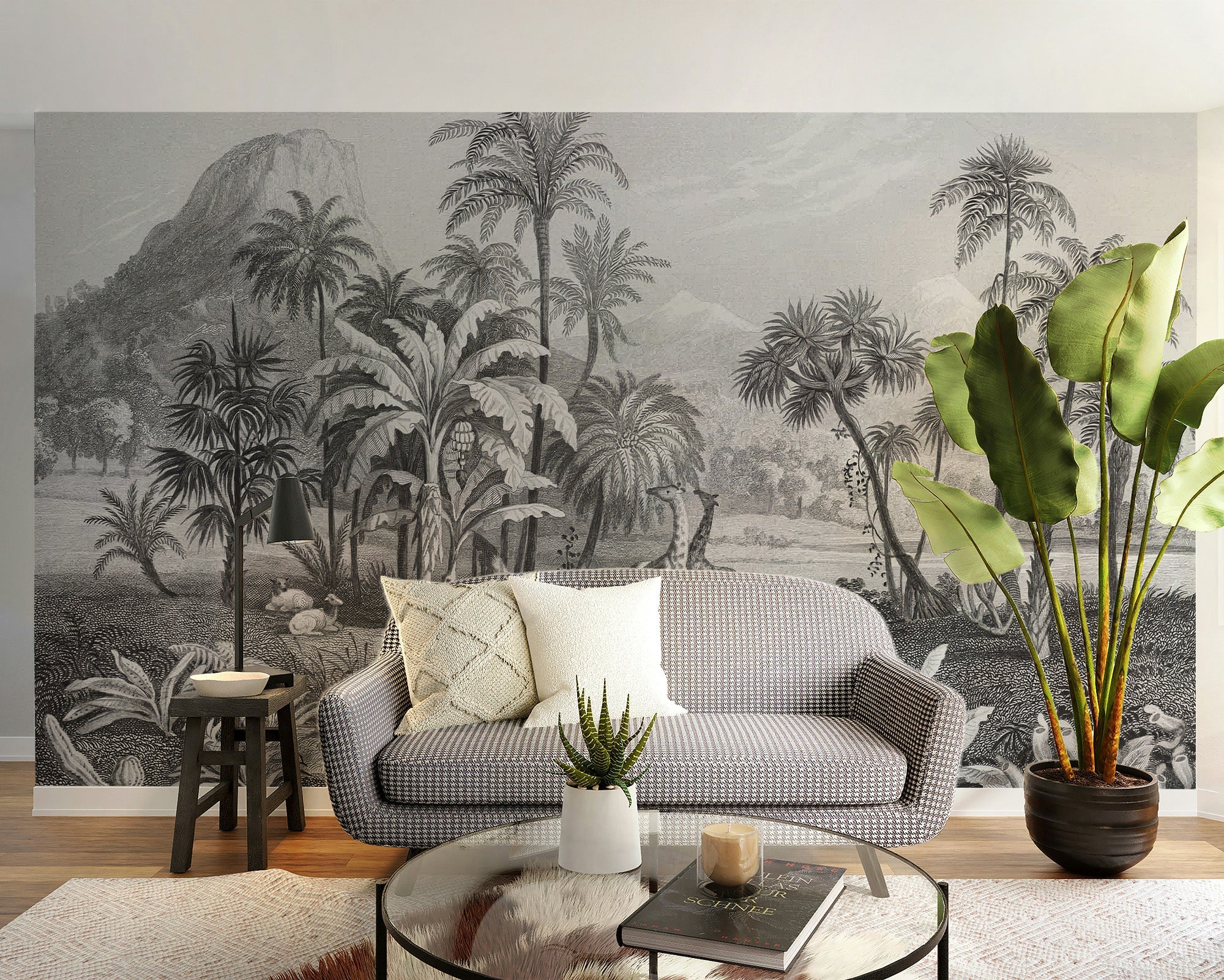 Monochrome Vintage Jungle Wallpaper for Walls