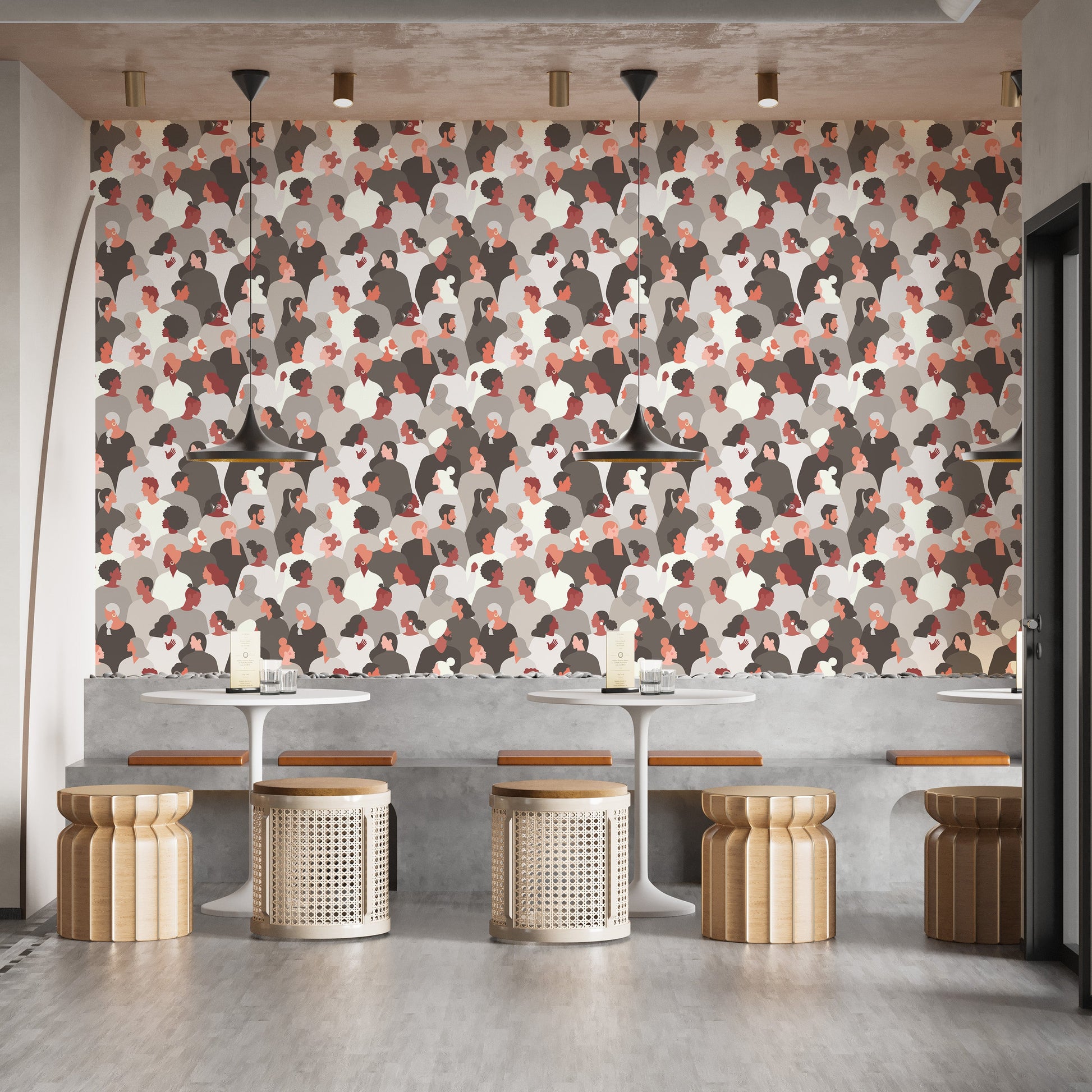 Stylish crowd art pattern wall mural design