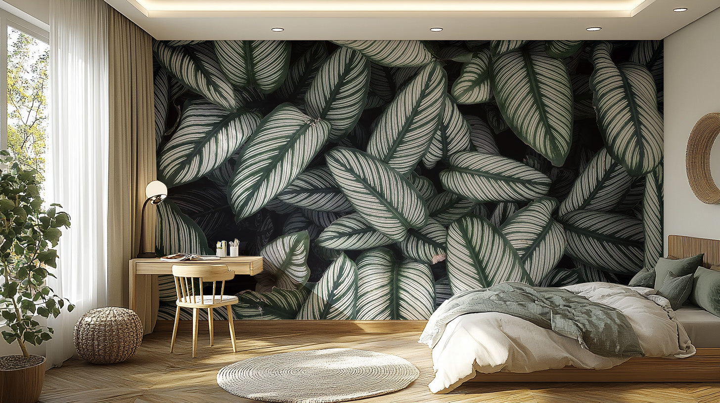 Green White Leaves Wallpaper Mural - Giffywalls