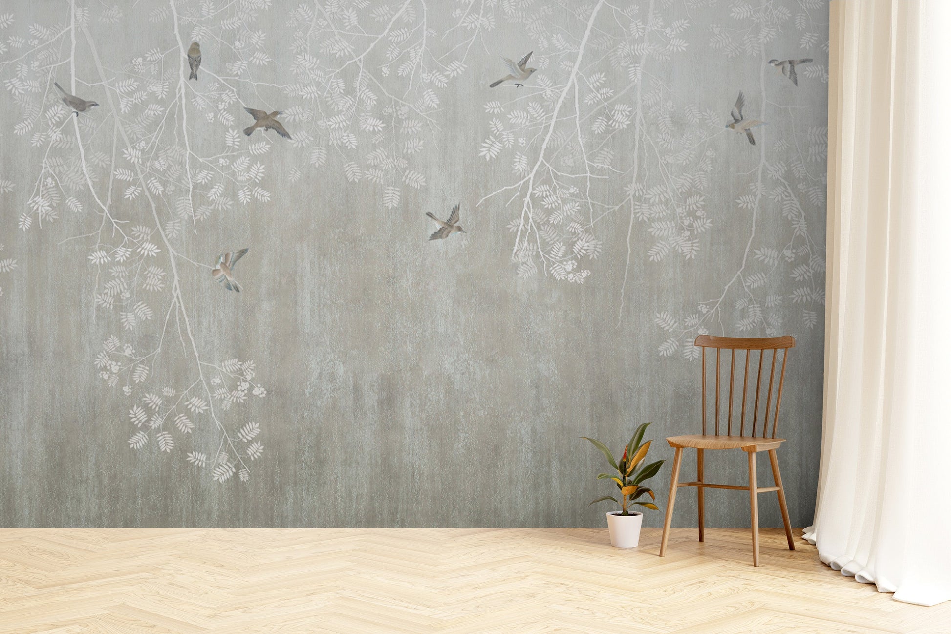 Boho Birds Beige Elegance Wall Mural - Giffywalls