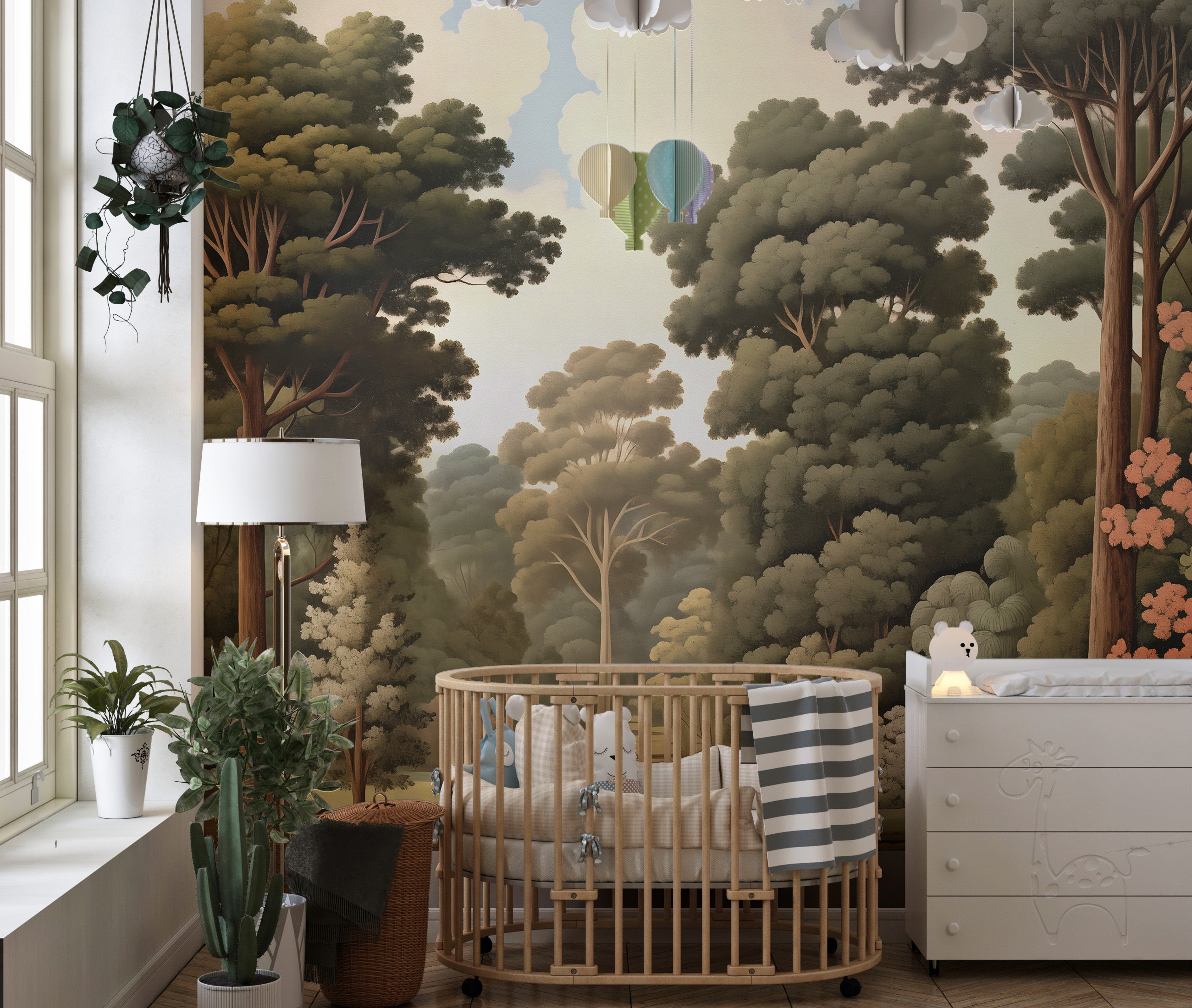 Forest Woodcut Green Nature Wallpaper Murals - Giffywalls