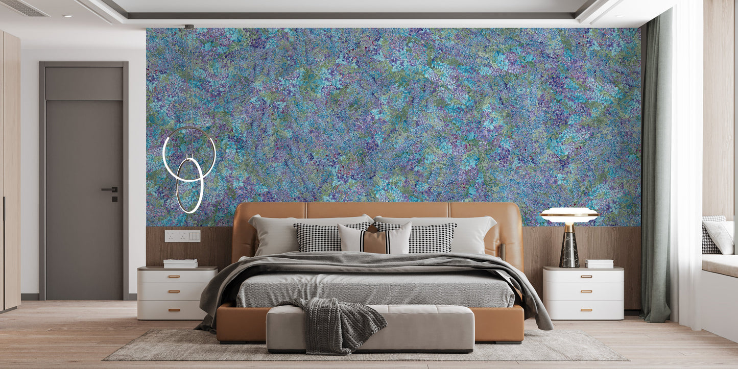 Purple and green leaf wallpaper murals for bedroom walls
