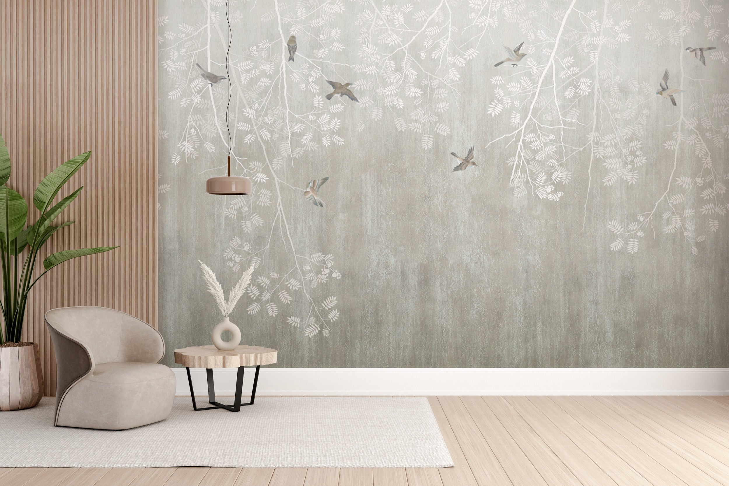 Boho Birds Beige Elegance Wall Mural - Giffywalls