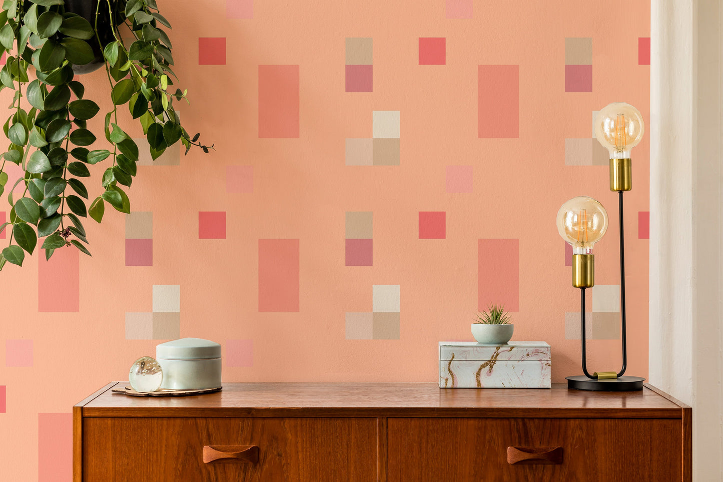 Peach Fuzz Tile Pattern Wallpaper with a sleek style