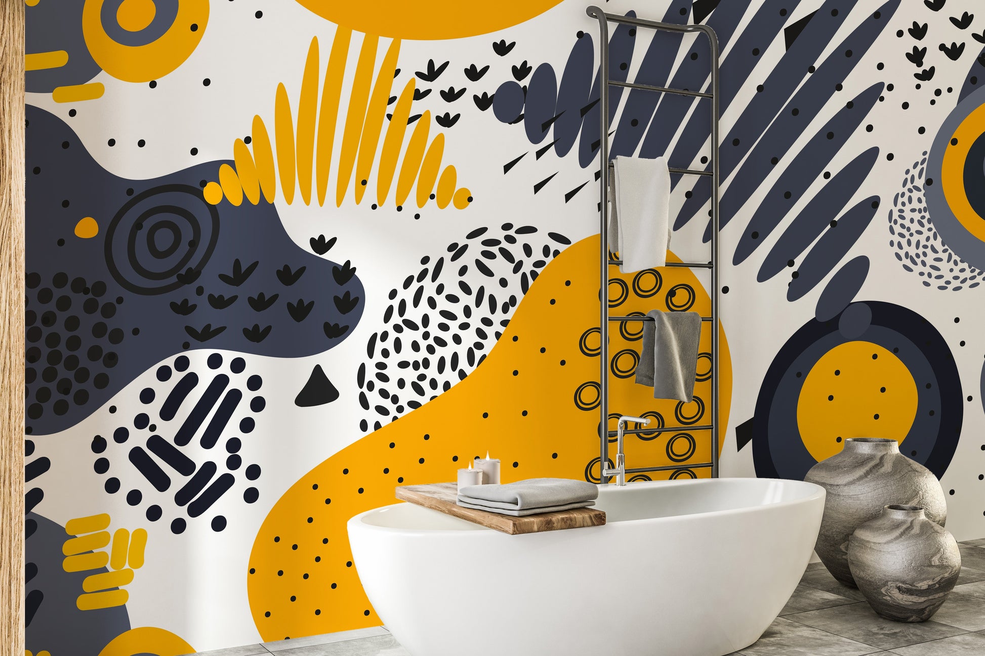 Blue and Yellow Abstract Shapes Wall Murals - Giffywalls