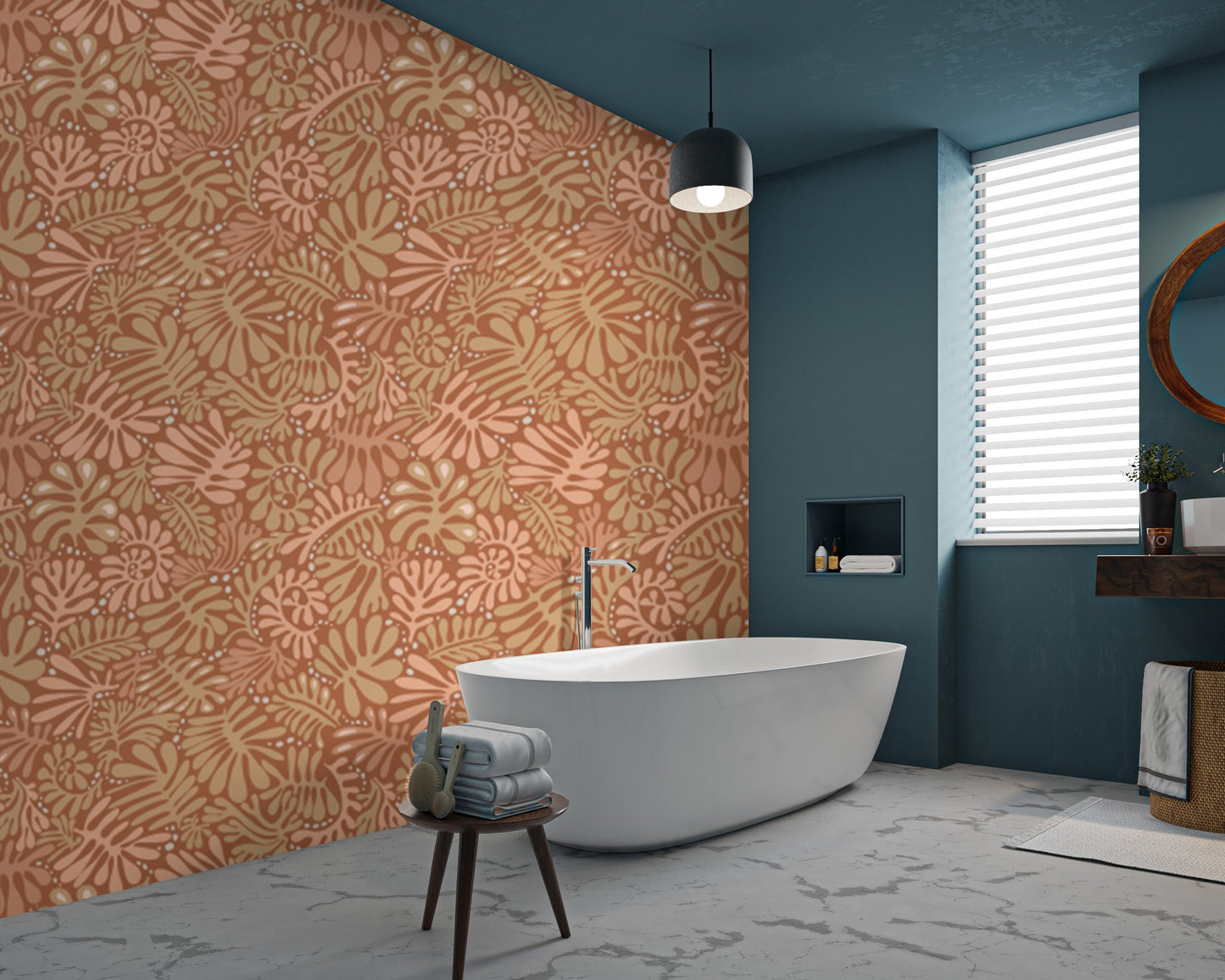 Rustic Matisse leaf peel and stick wallpaper