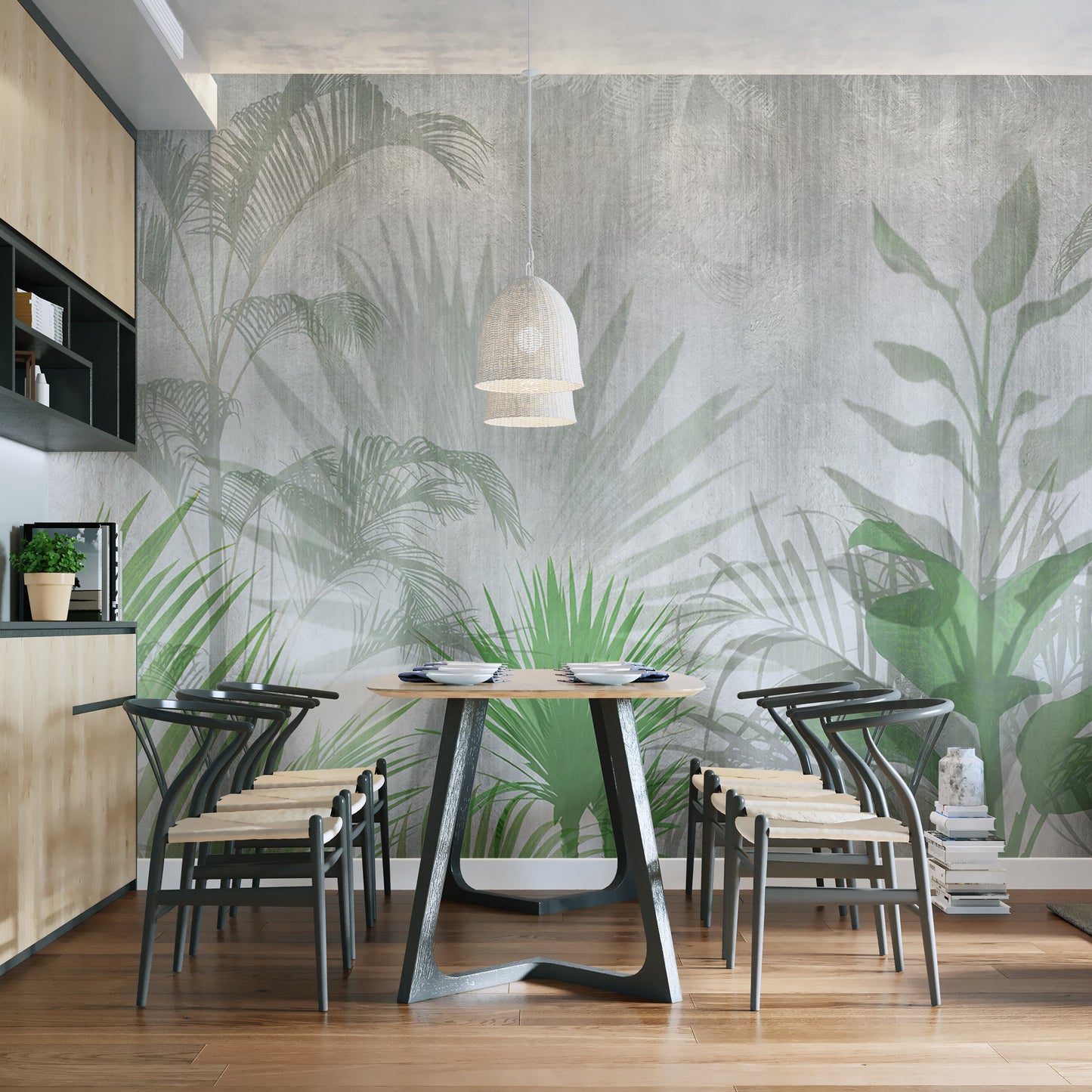 Vibrant Tropical Green Leaf Wallpaper Design